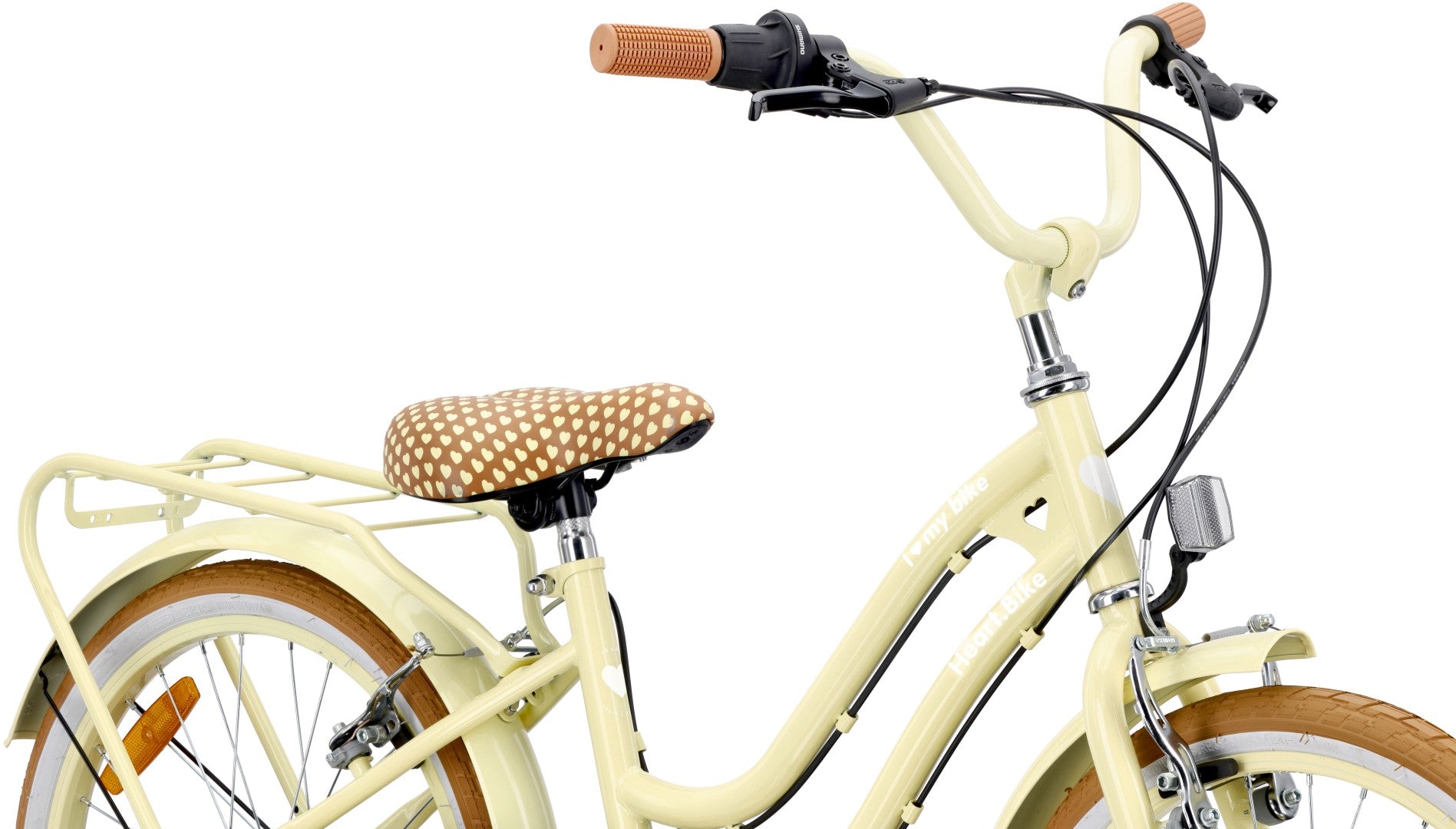Rower dziecięcy 20 cali dla dziewczynki Shimano 6 biegów 5 6 7 8 lat Bagażnik Stopka Retro Heart Bike Butter yellow