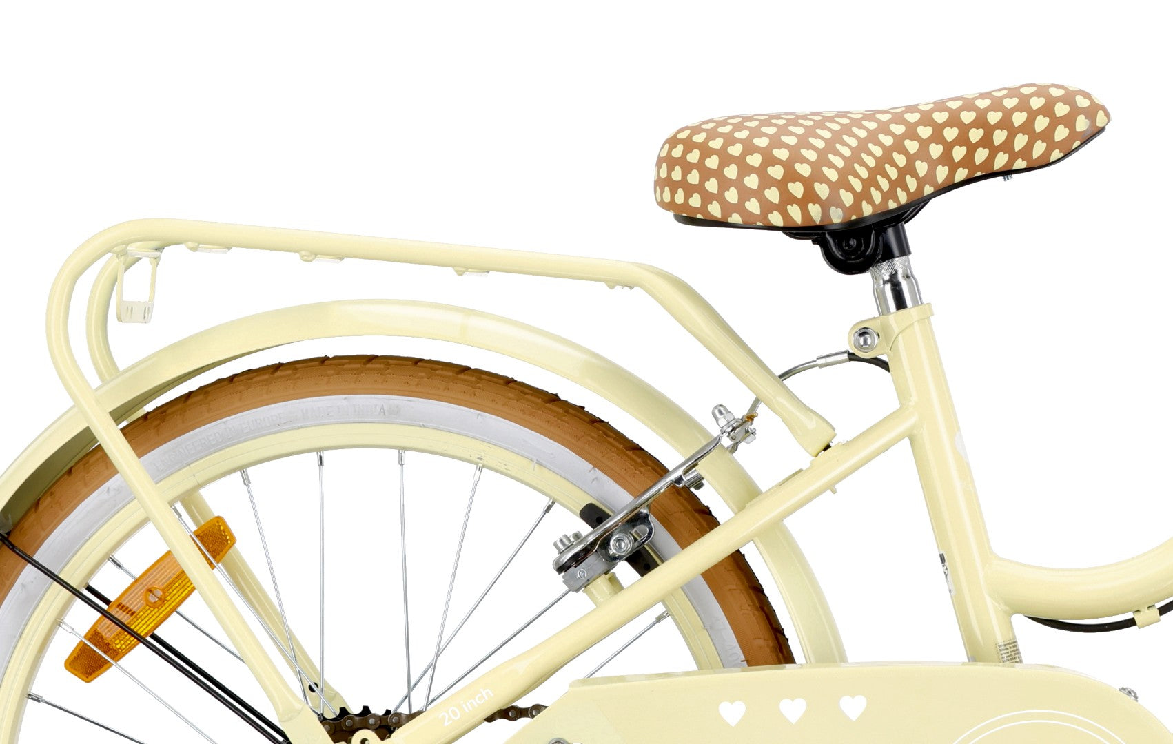 Rower dziecięcy 20 cali dla dziewczynki Shimano 6 biegów 5 6 7 8 lat Bagażnik Stopka Retro Heart Bike Butter yellow