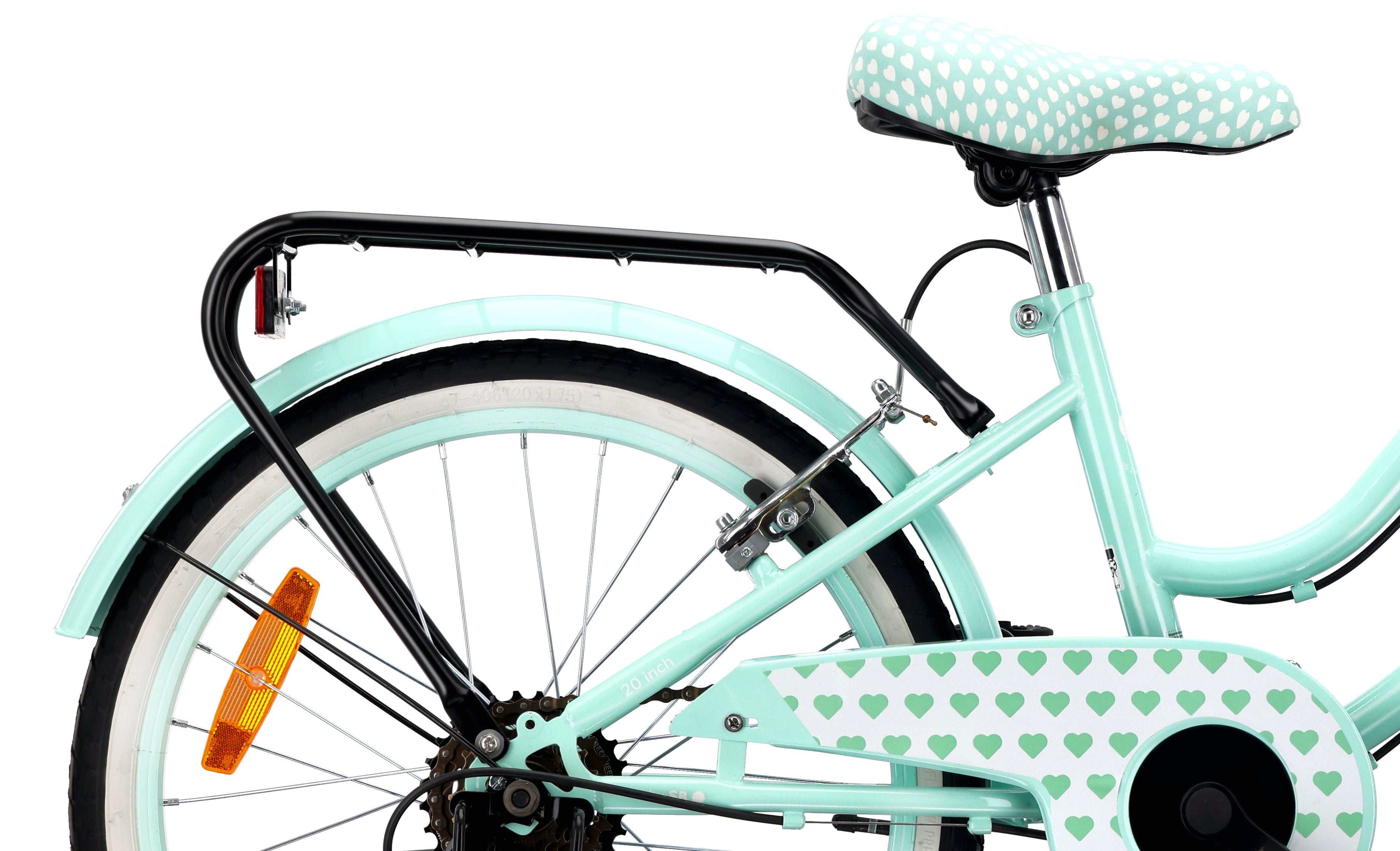 20-inch girls' bike with a 6-speed Shimano Tourney cassette and a Revoshift Heart Bike shifter, mint 