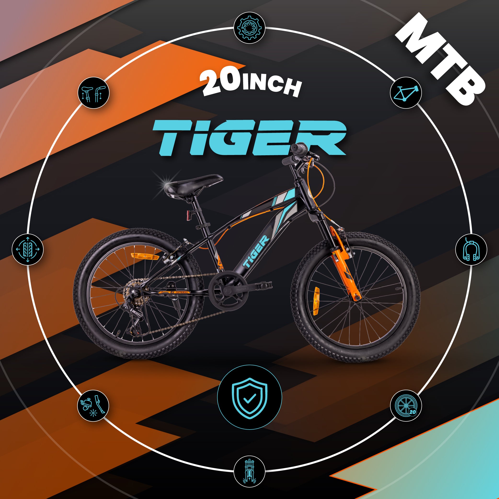 Rower dziecięcy 20 cali chłopięcy 6 biegów Shimano amortyzator szerokie opony Tiger Bike