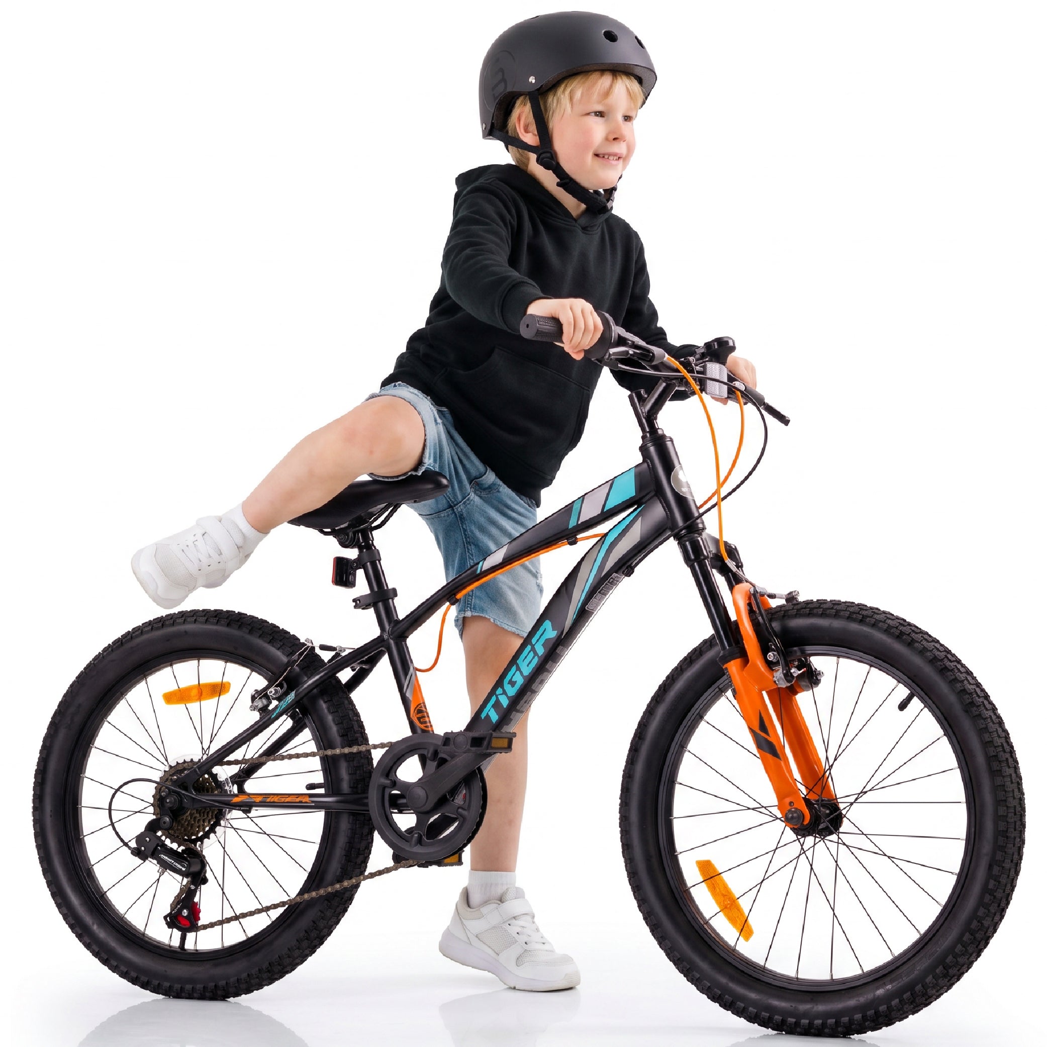 Rower dziecięcy 20 cali chłopięcy 6 biegów Shimano amortyzator szerokie opony Tiger Bike