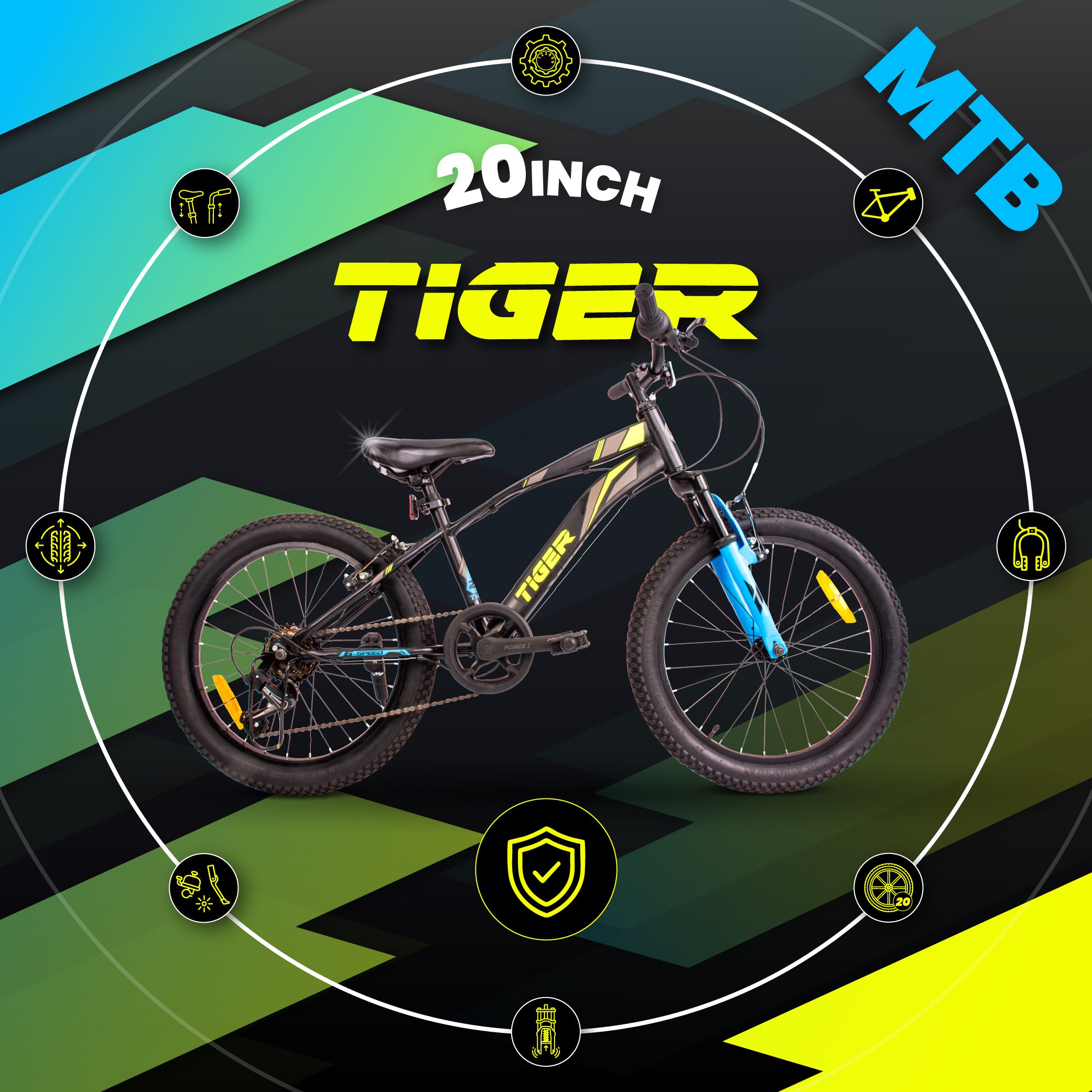 20-inch boys' bike, 6-speed Shimano shock absorber, wide tires Tiger Bike