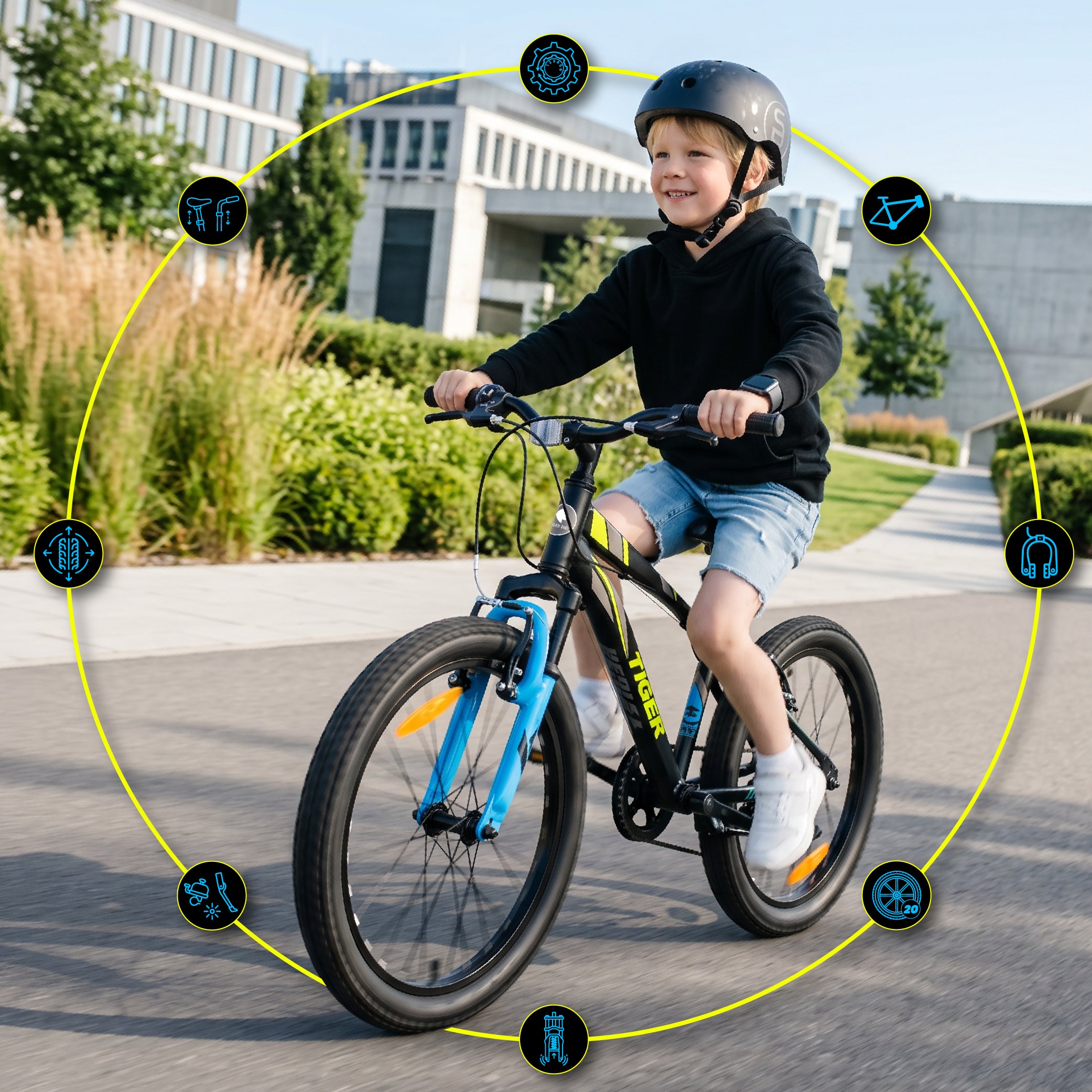 20-inch boys' bike, 6-speed Shimano shock absorber, wide tires Tiger Bike