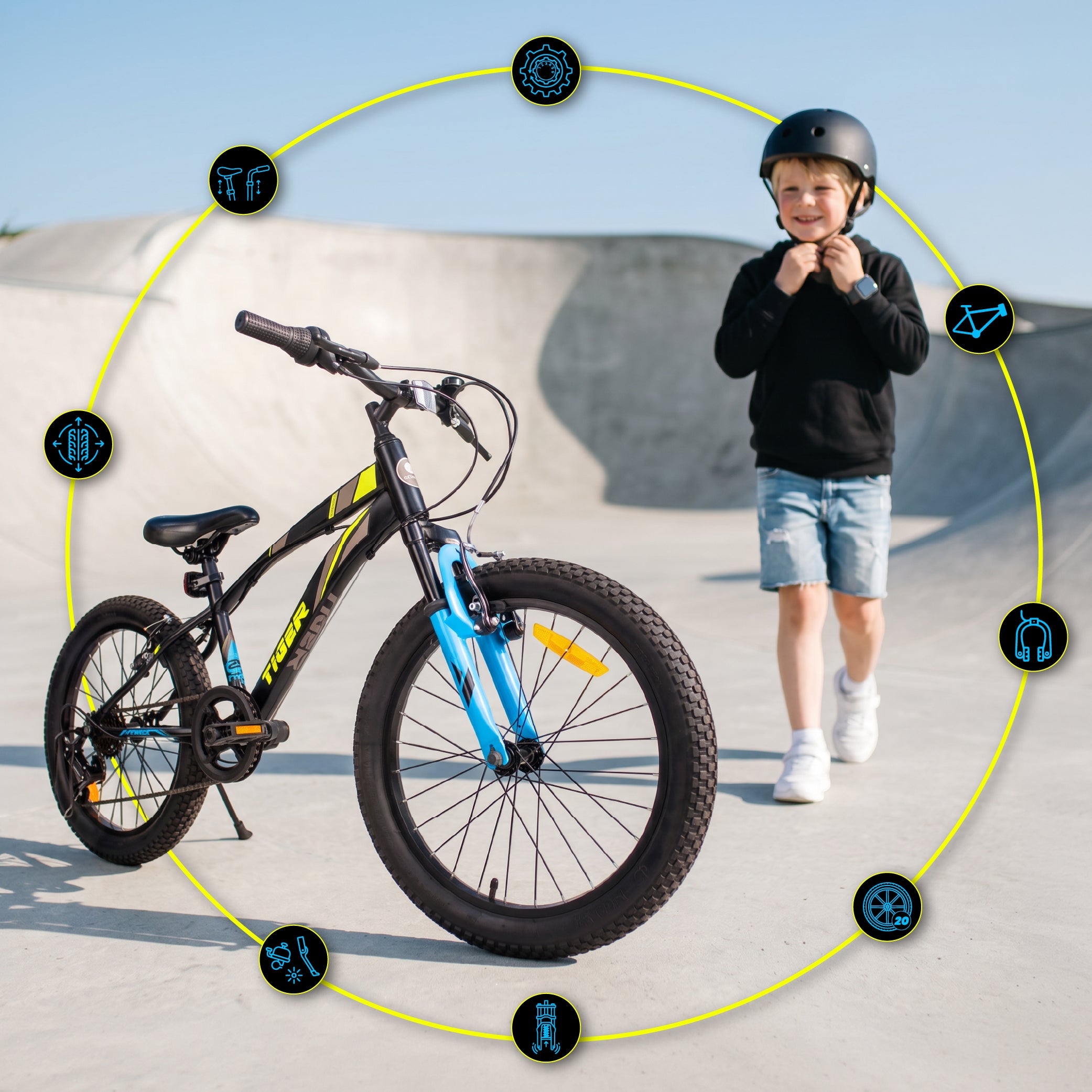 20-inch boys' bike, 6-speed Shimano shock absorber, wide tires Tiger Bike