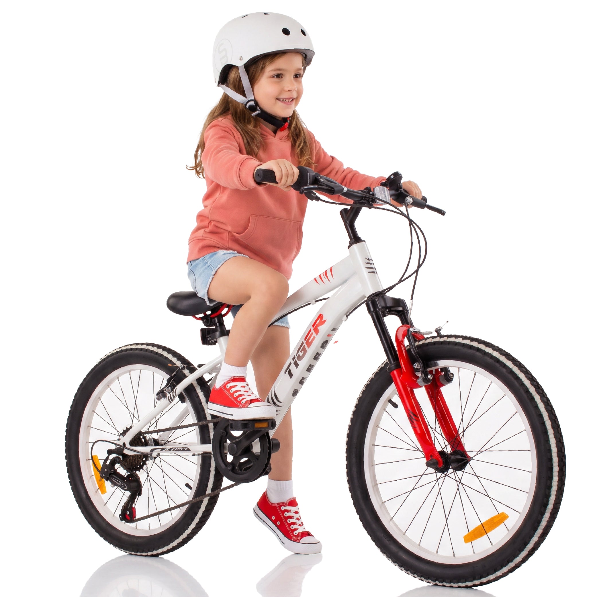 Rower dziecięcy 20 cali chłopięcy 6 biegów Shimano amortyzator szerokie opony Revoshift Tiger Bike