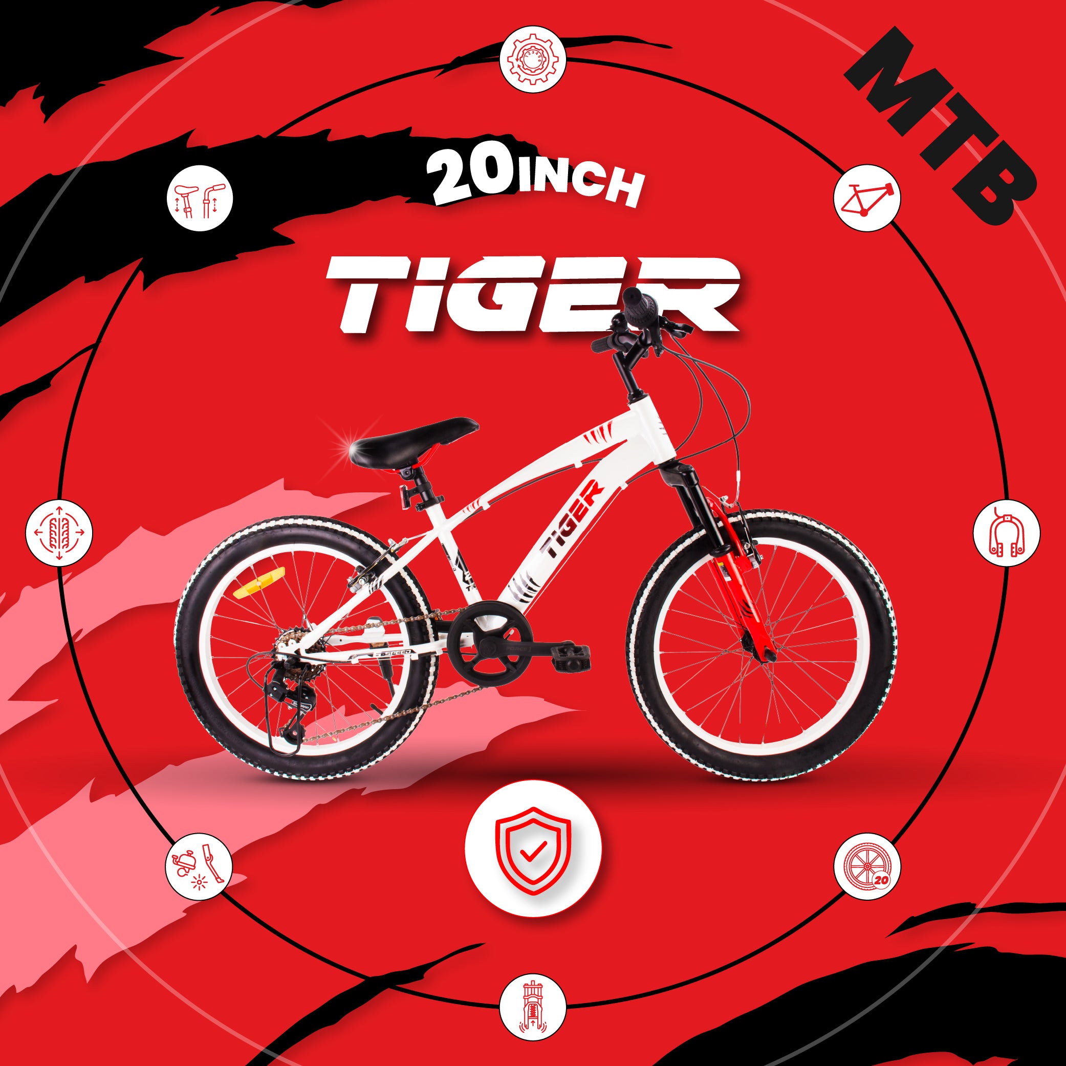 Rower dziecięcy 20 cali chłopięcy 6 biegów Shimano amortyzator szerokie opony Revoshift Tiger Bike