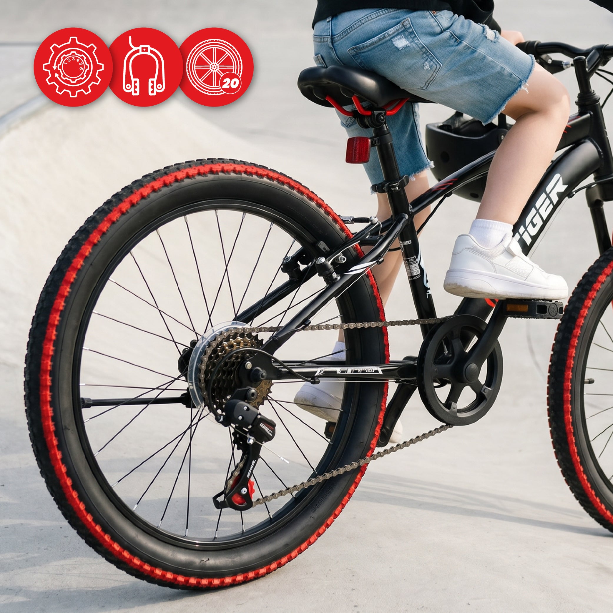 Jungenfahrrad 20 Zoll, 6-Gang-Shimano-Gang-Federung, breite Reifen, Re – SunBaby
