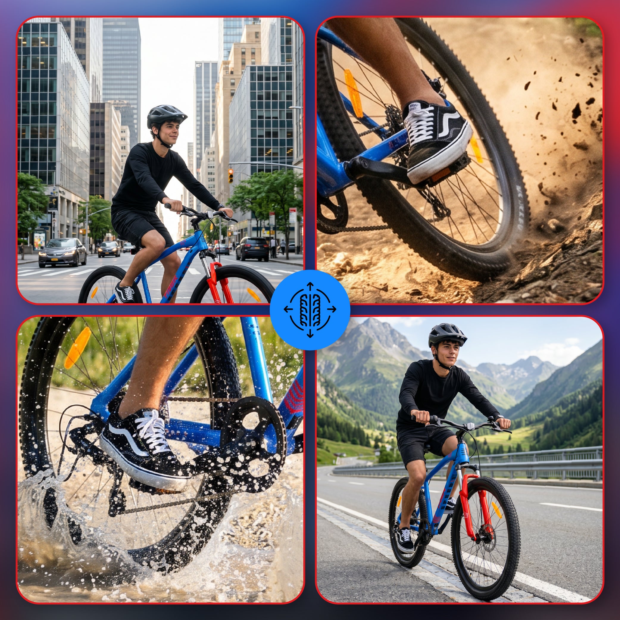 Rower górski MTB 26 cali Tiger Bike Shimano 7 biegów Amortyzator Szerokie opony Hamulce tarczowe Rower terenowy niebiesko-pomarańczowy