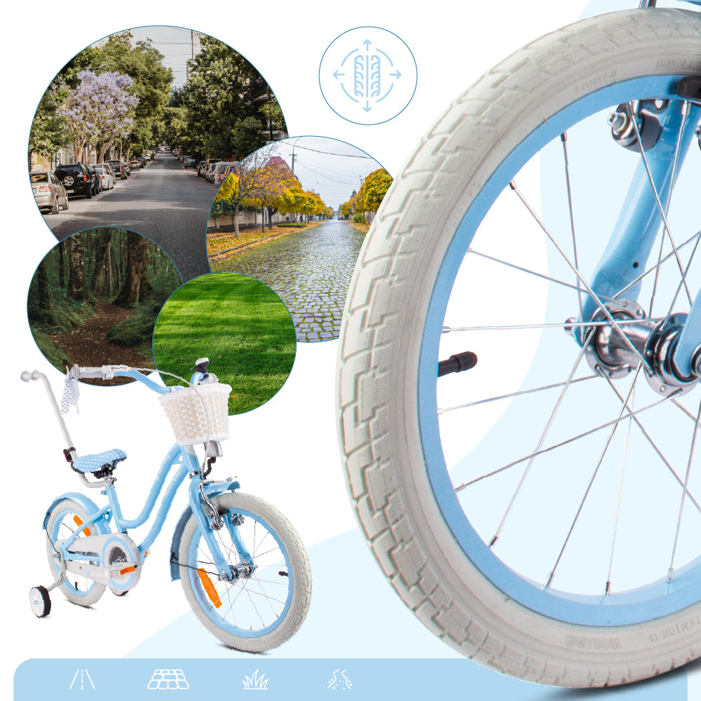 16-Zoll-Kinderfahrrad für Mädchen, mit Schieber, Korb und Seitenrädern – SunBaby