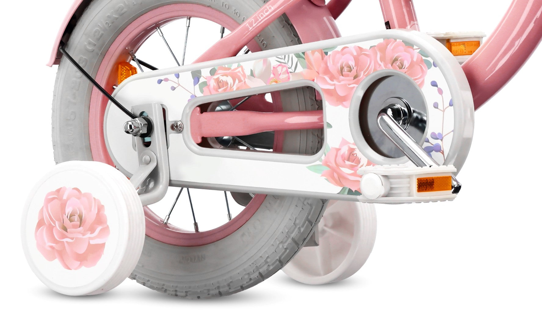 Kinderfahrrad 12 Zoll Mädchenfahrrad Korb Führungsschienen Seitenräder Blumenrad rosa