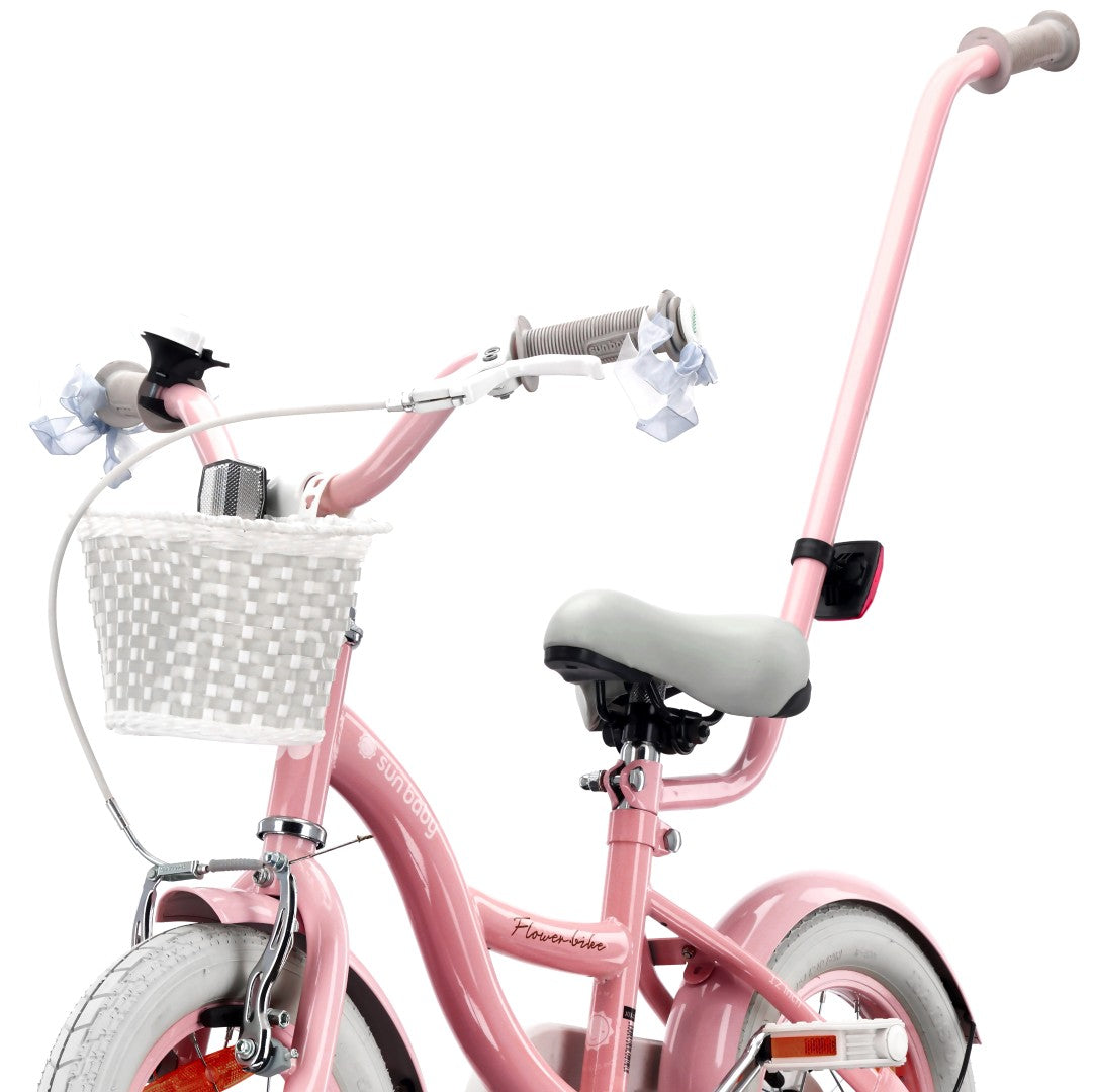 Kinderfahrrad 12 Zoll Mädchenfahrrad Korb Führungsschienen Seitenräder Blumenrad rosa