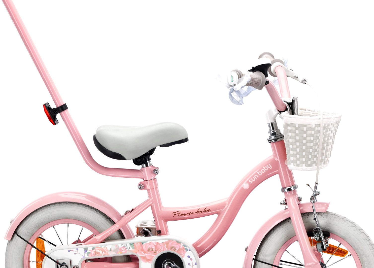 Kinderfahrrad 12 Zoll Mädchenfahrrad Korb Führungsschienen Seitenräder Blumenrad rosa