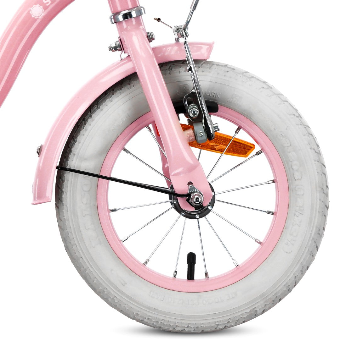 Kinderfahrrad 12 Zoll Mädchenfahrrad Korb Führungsschienen Seitenräder Blumenrad rosa