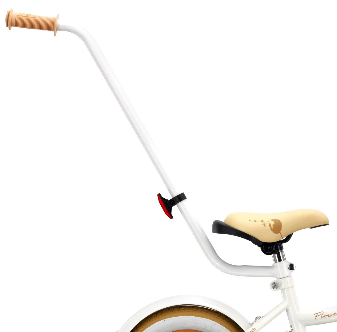 Rower dla dziewczynki 14 cali Pchacz Kółka boczne Koszyk Flower bike Dmuchawiec biało beżowy Sun Baby