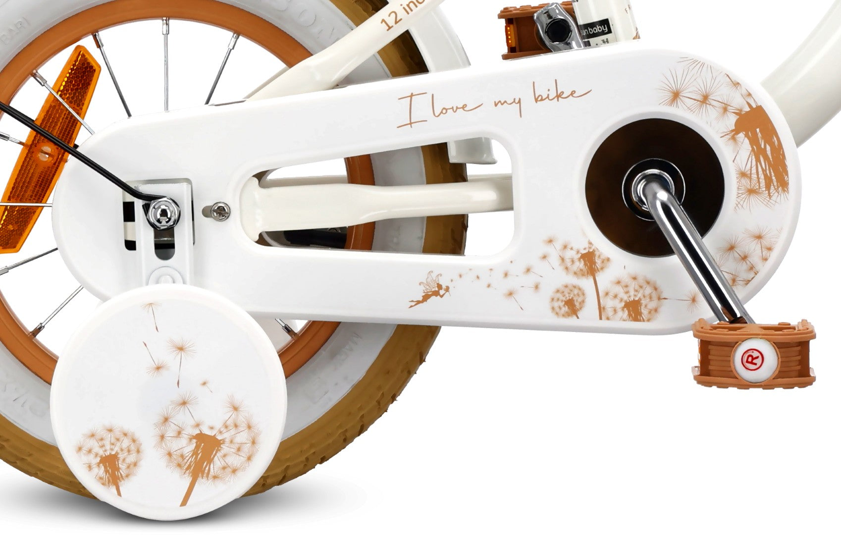 Rower dla dziewczynki 14 cali Pchacz Kółka boczne Koszyk Flower bike Dmuchawiec biało beżowy Sun Baby