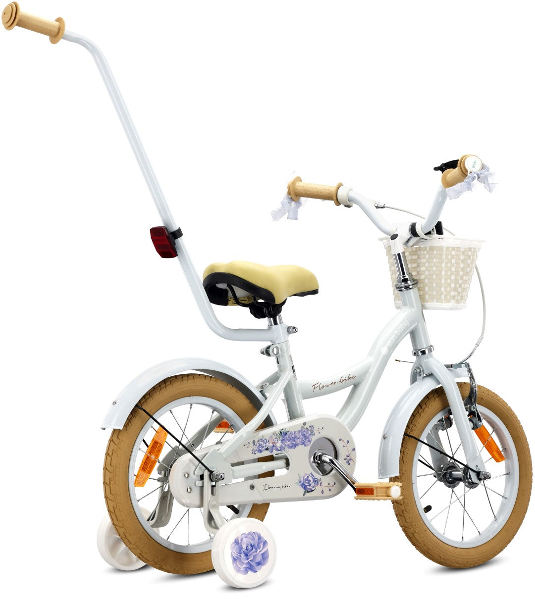 Rower dla dziewczynki 14 cali Pchacz Kółka boczne Koszyk Flower bike baby blue