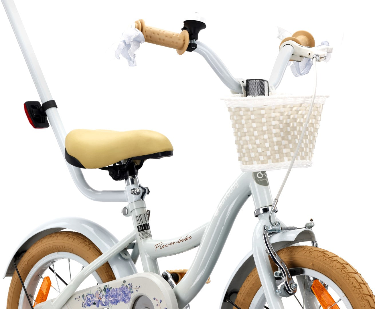 Rower dla dziewczynki 14 cali Pchacz Kółka boczne Koszyk Flower bike baby blue