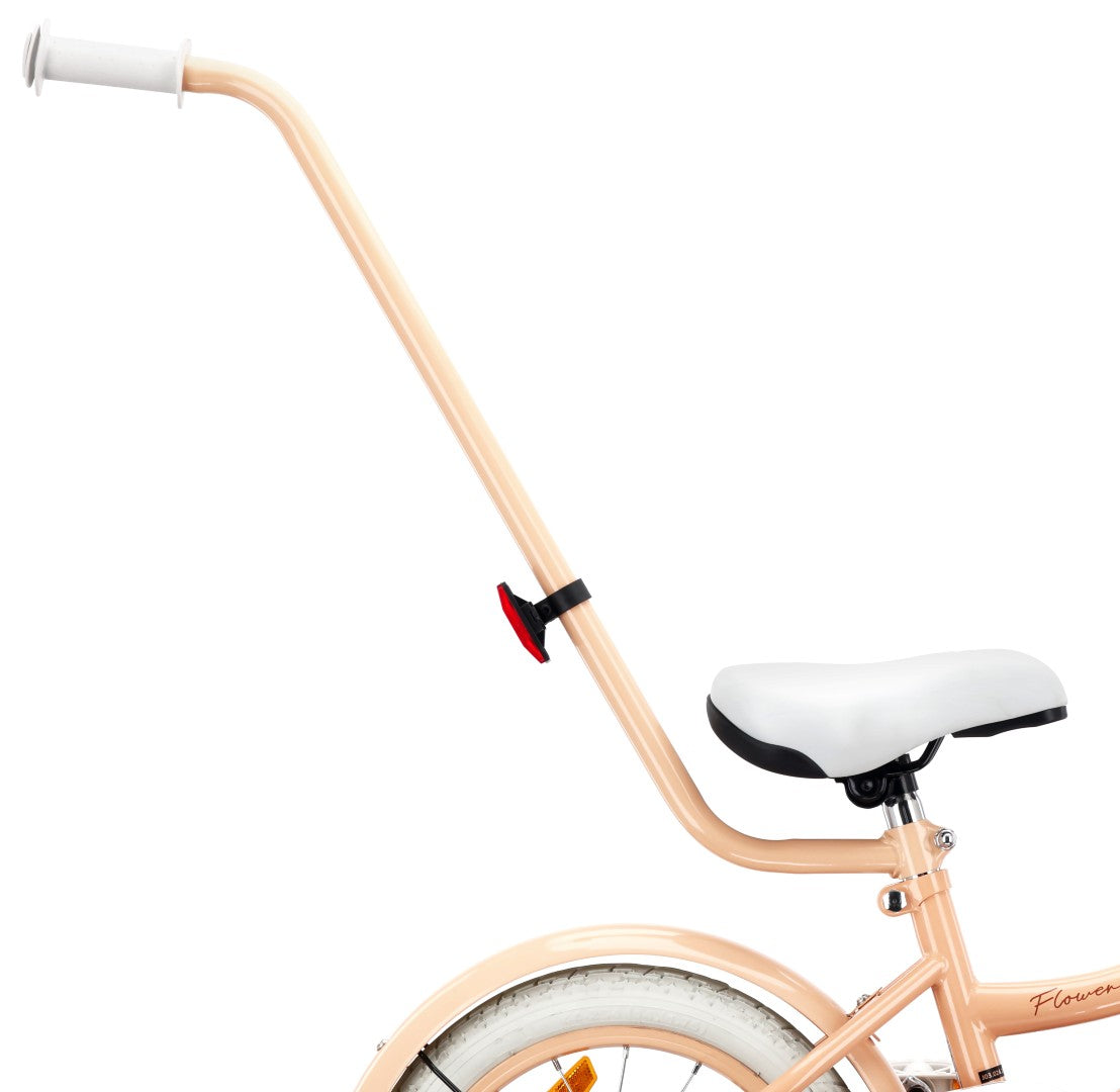 14 inch girl's bike with pusher, side wheels, basket, Flower bike, apricot