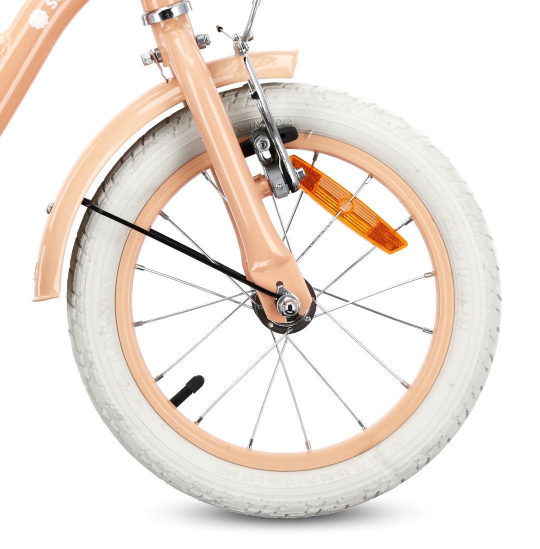 14 inch girl's bike with pusher, side wheels, basket, Flower bike, apricot