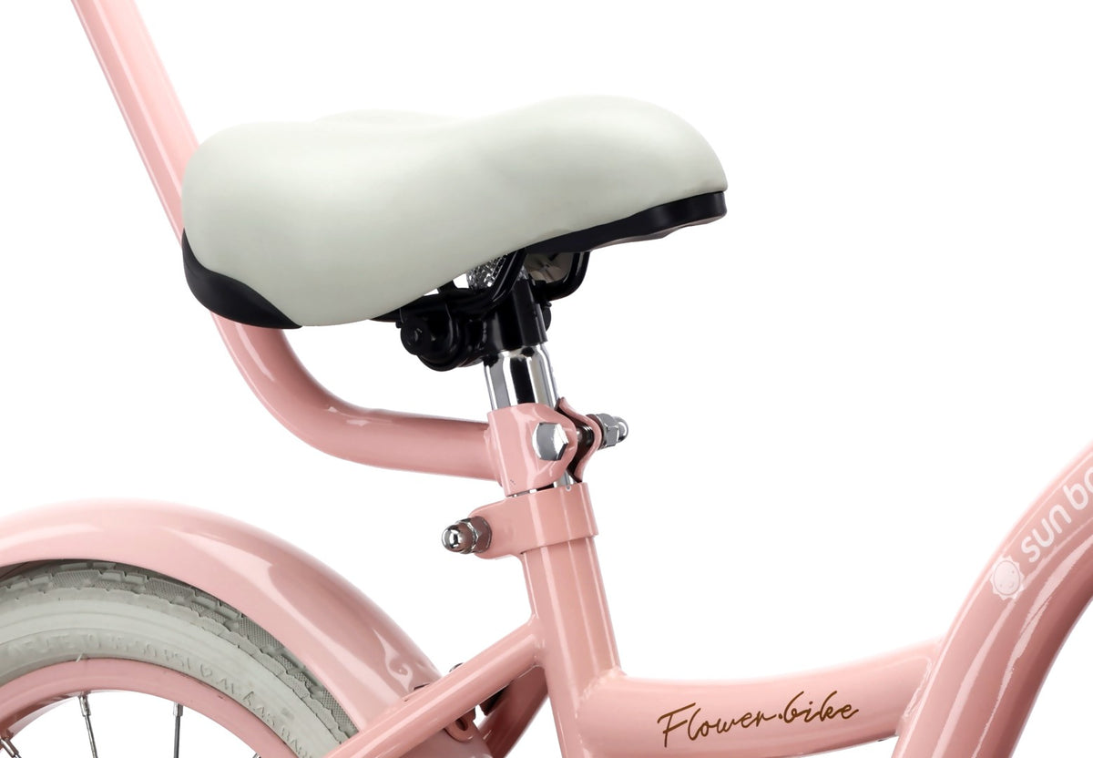 Rower dziecięcy 14 cali dla dziewczynki 3 4 5 lat Pchacz Kółka boczne Koszyk V-brake Flower Retro bike różowy