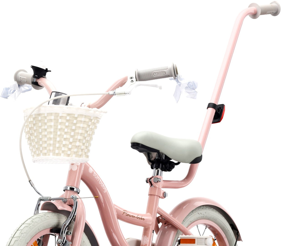 Rower dziecięcy 14 cali dla dziewczynki 3 4 5 lat Pchacz Kółka boczne Koszyk V-brake Flower Retro bike różowy