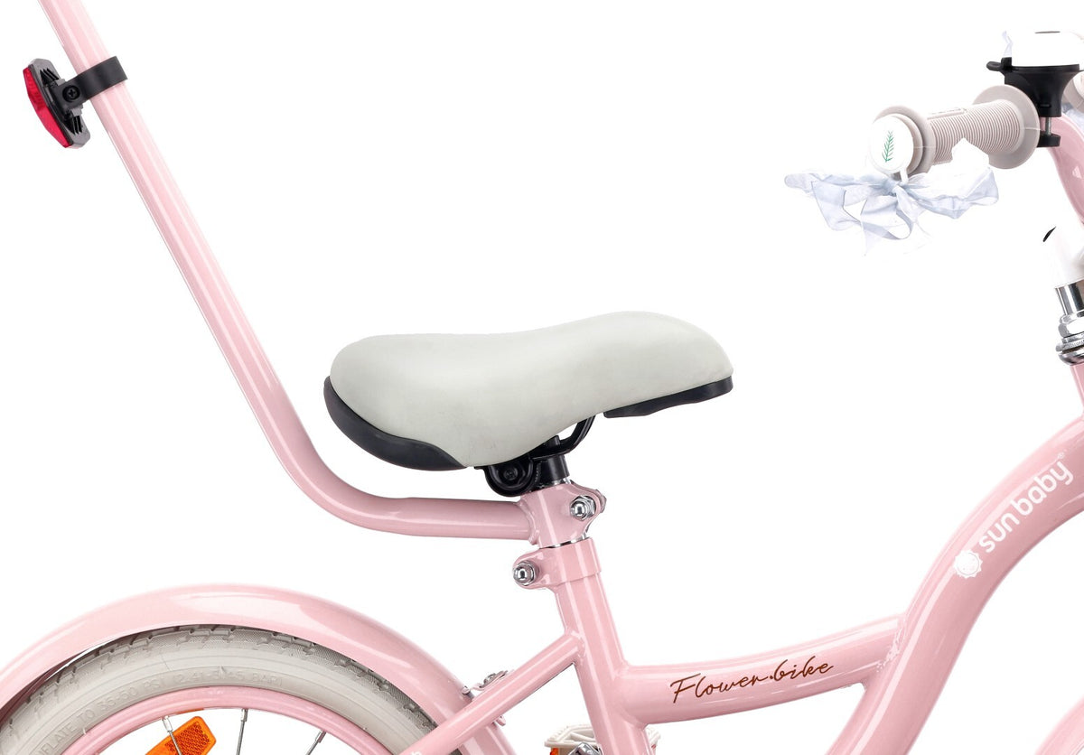 Rower dla dziewczynki 14 cali Pchacz Kółka boczne Koszyk Flower bike różowy