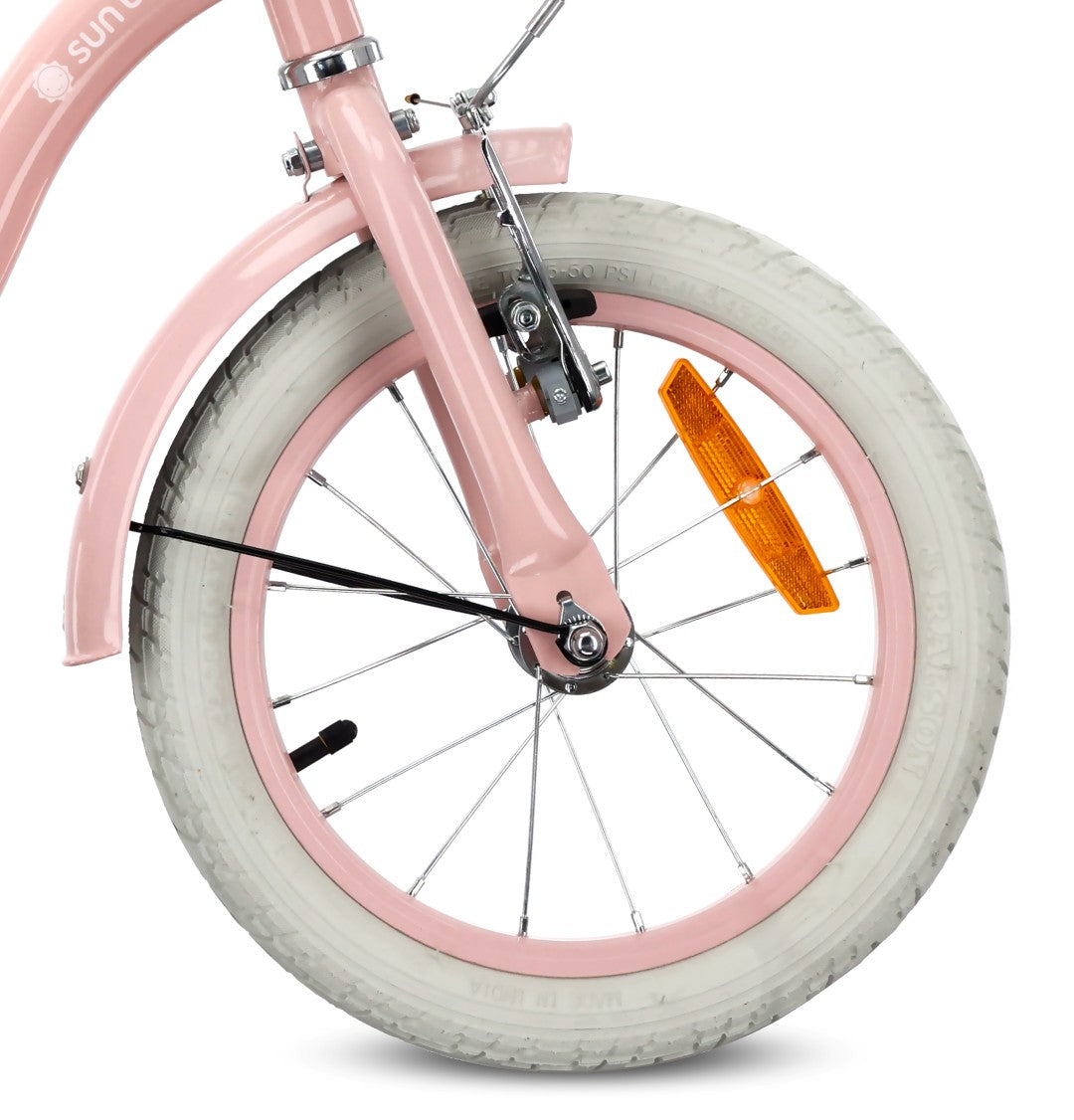 Rower dziecięcy 14 cali dla dziewczynki 3 4 5 lat Pchacz Kółka boczne Koszyk V-brake Flower Retro bike różowy