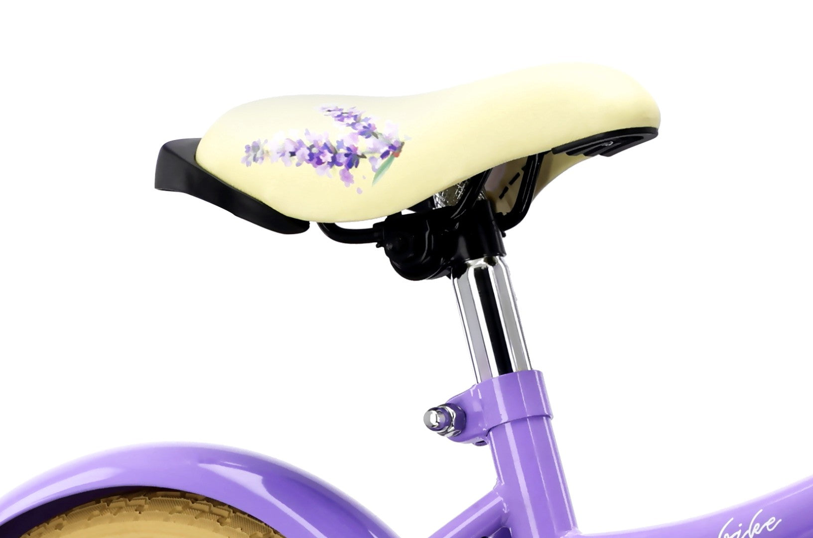 14-Zoll-Mädchenfahrrad mit Schieber, Seitenrädern und Korb, Blumenfahrrad, Lavendel