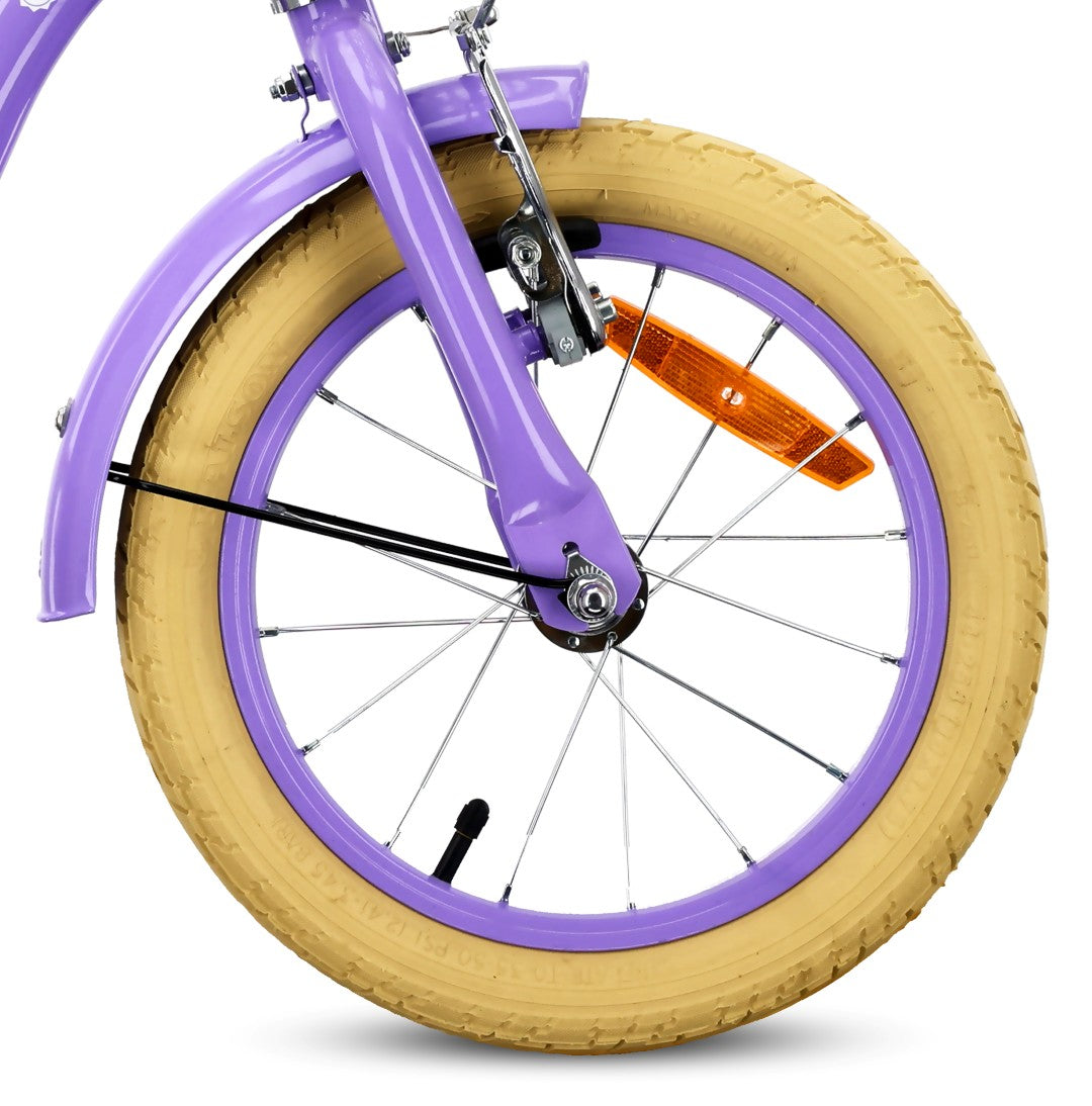 14-Zoll-Mädchenfahrrad mit Schieber, Seitenrädern und Korb, Blumenfahrrad, Lavendel