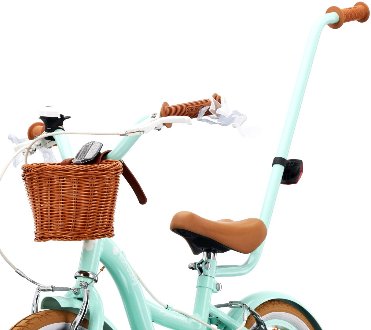 Rower dziecięcy 14 cali dla dziewczynki 3 4 5 lat Pchacz Kółka boczne Koszyk V-brake Flower Retro bike miętowy