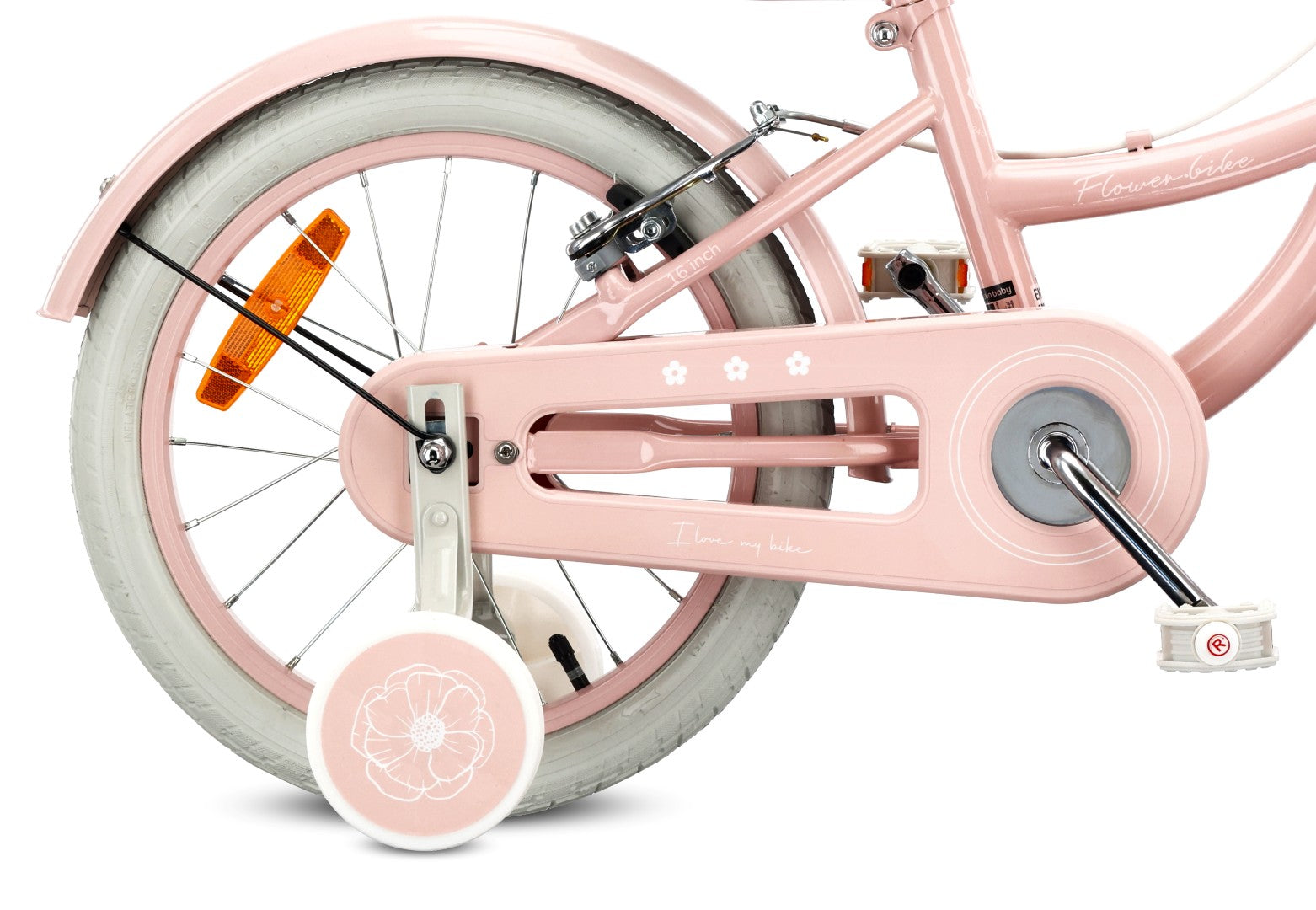 Rower dziecięcy 16 cali dla dziewczynki 4 5 6 lat Pchacz Kółka boczne Koszyk V-brake Flower Retro bike różowy