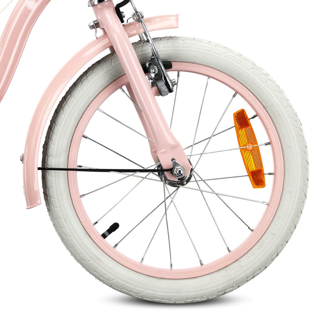 Rower dziecięcy 16 cali dla dziewczynki 4 5 6 lat Pchacz Kółka boczne Koszyk V-brake Flower Retro bike różowy