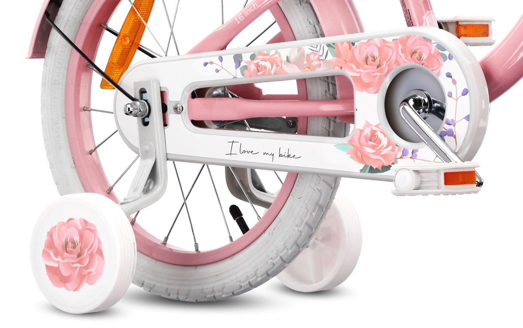 16-Zoll-Mädchenfahrrad Pusher mit Seitenrädern, Blumenrad, rosa