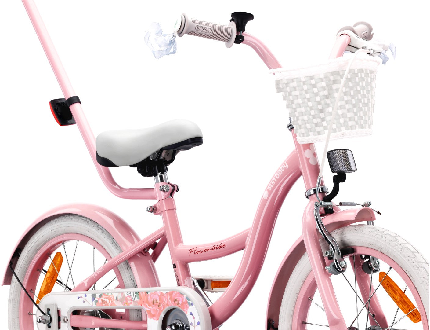 16-Zoll-Mädchenfahrrad Pusher mit Seitenrädern, Blumenrad, rosa