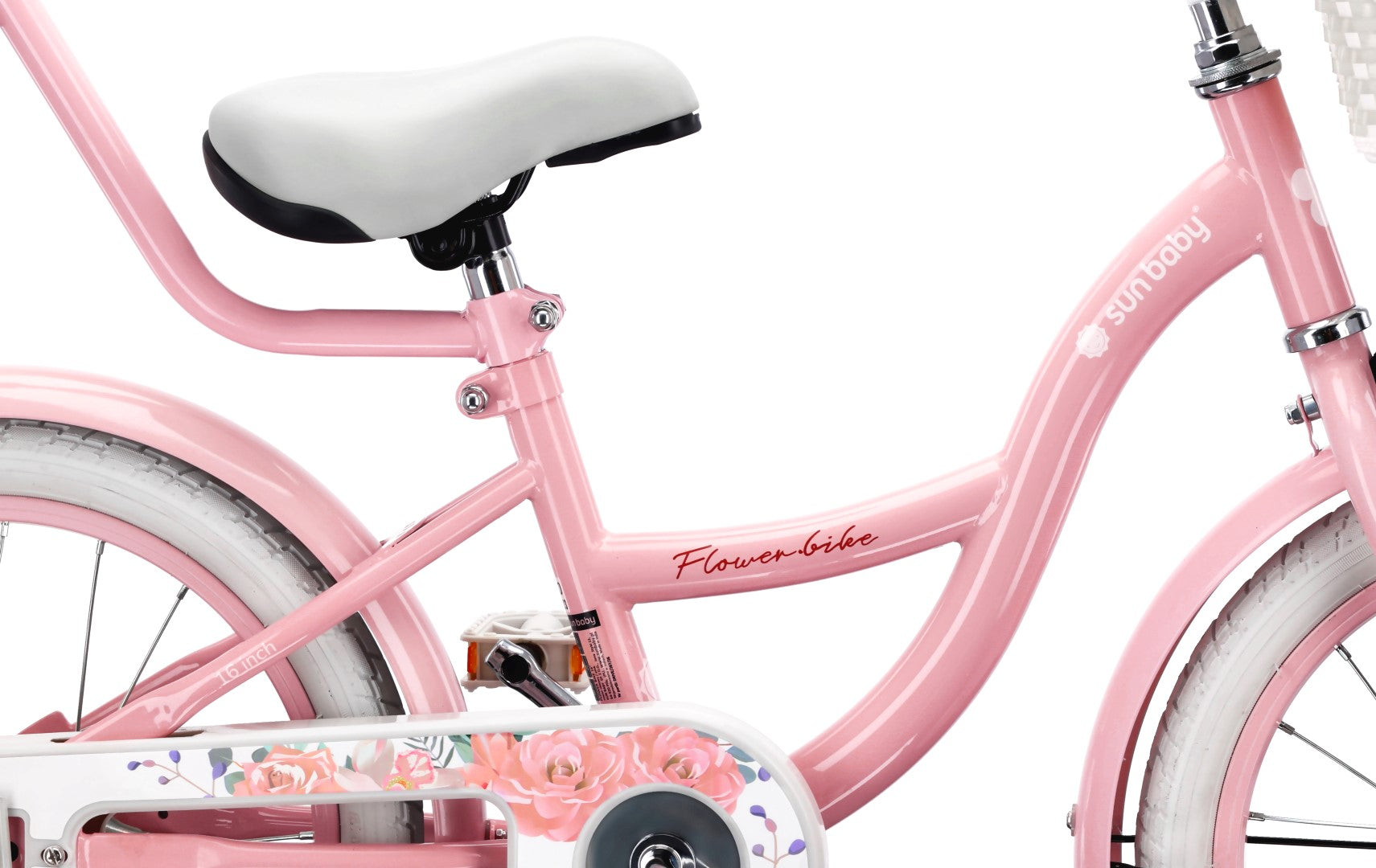 16-Zoll-Mädchenfahrrad Pusher mit Seitenrädern, Blumenrad, rosa