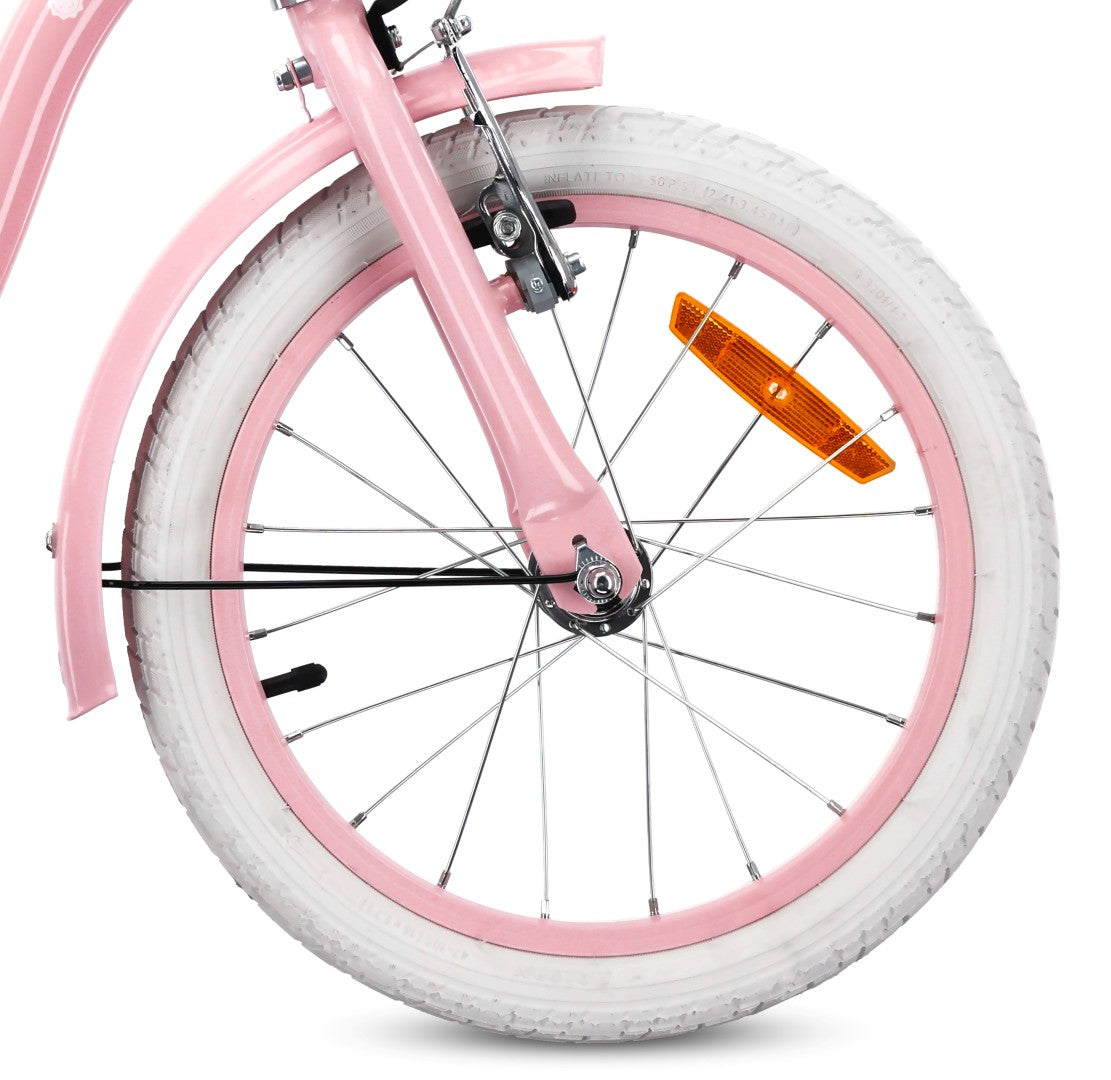 16-Zoll-Mädchenfahrrad Pusher mit Seitenrädern, Blumenrad, rosa