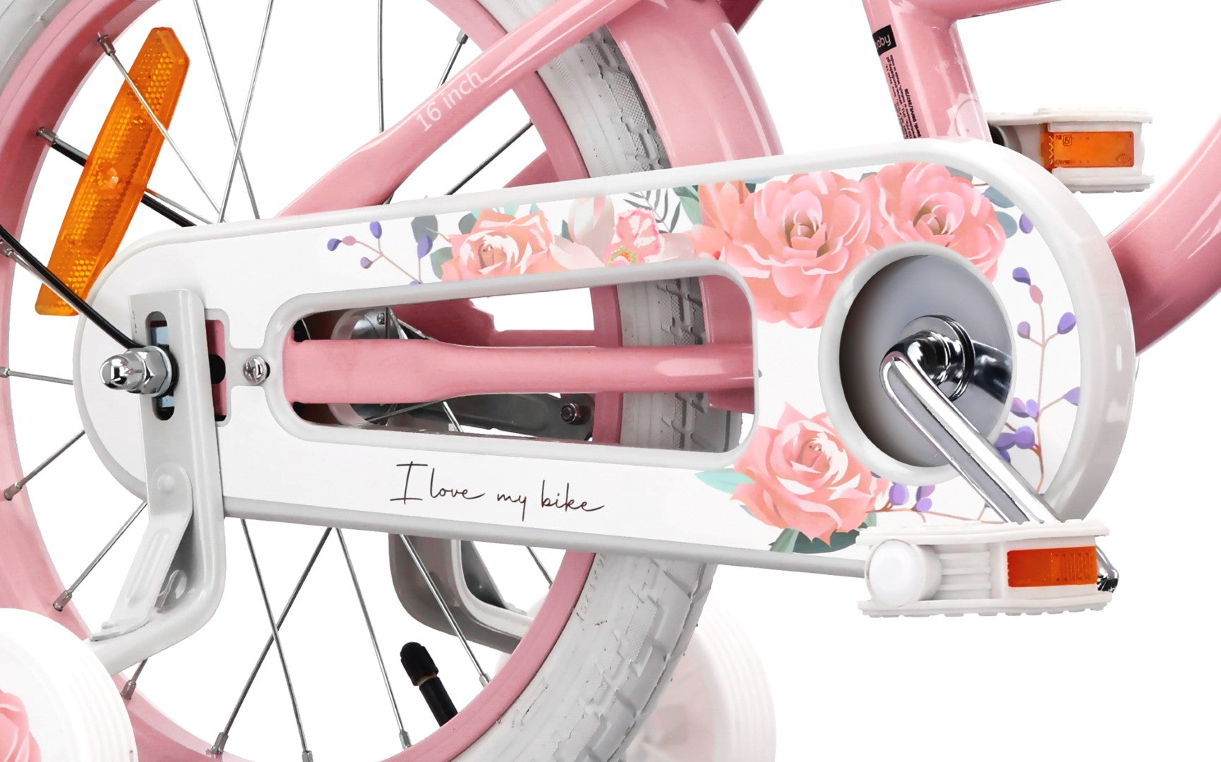 16-Zoll-Mädchenfahrrad Pusher mit Seitenrädern, Blumenrad, rosa