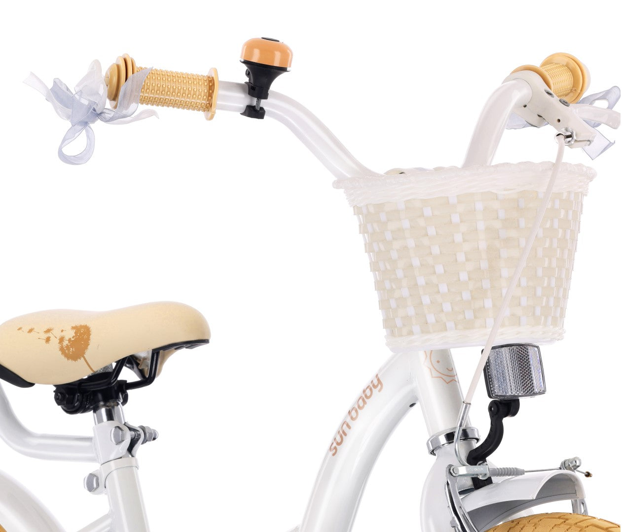 Rower dla dziewczynki 16 cali Pchacz kółka boczne Flower bike Dmuchawiec biało beżowy Sun Baby