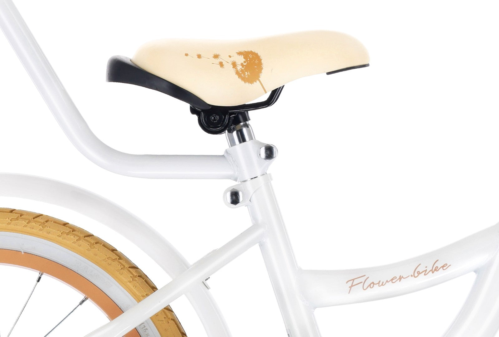 Rower dla dziewczynki 16 cali Pchacz kółka boczne Flower bike Dmuchawiec biało beżowy Sun Baby