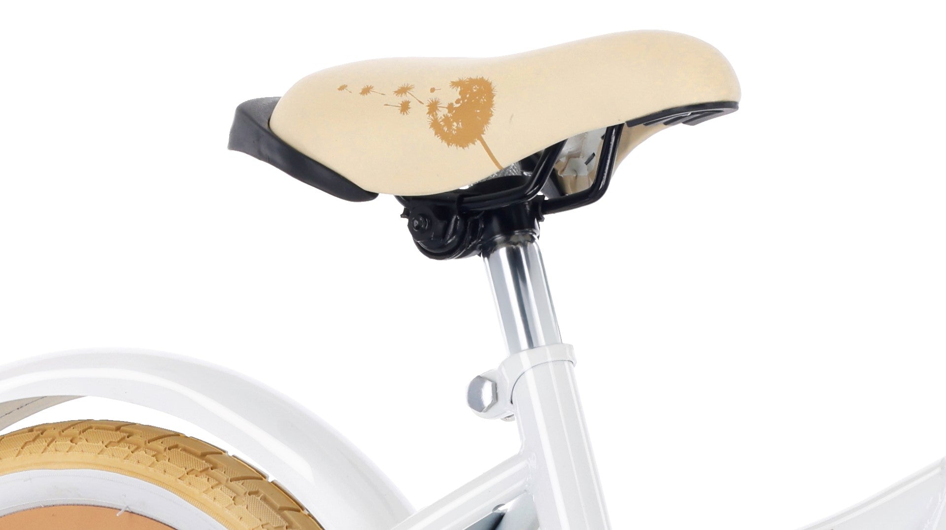 Rower dla dziewczynki 16 cali Pchacz kółka boczne Flower bike Dmuchawiec biało beżowy Sun Baby
