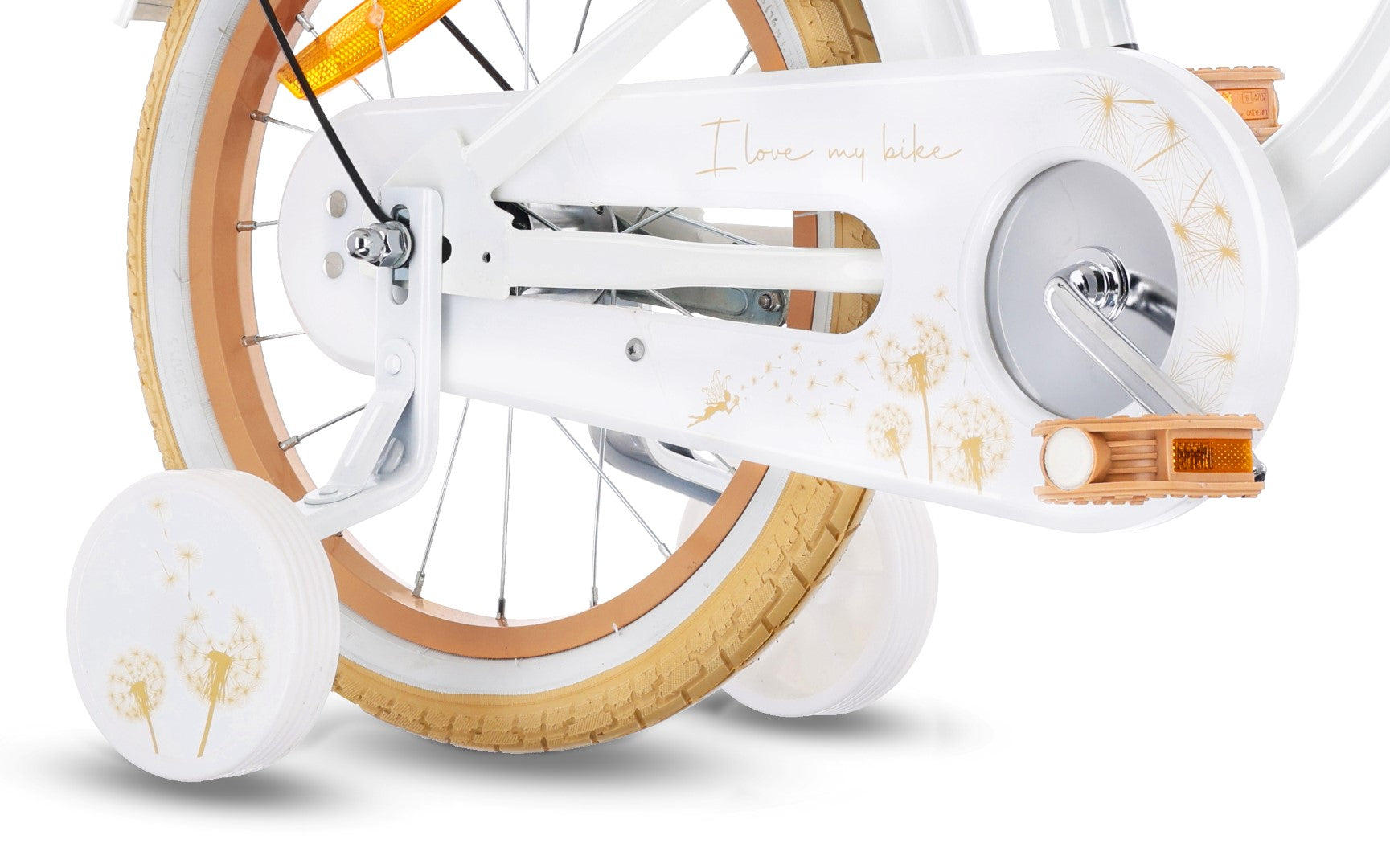 Rower dla dziewczynki 16 cali Pchacz kółka boczne Flower bike Dmuchawiec biało beżowy Sun Baby