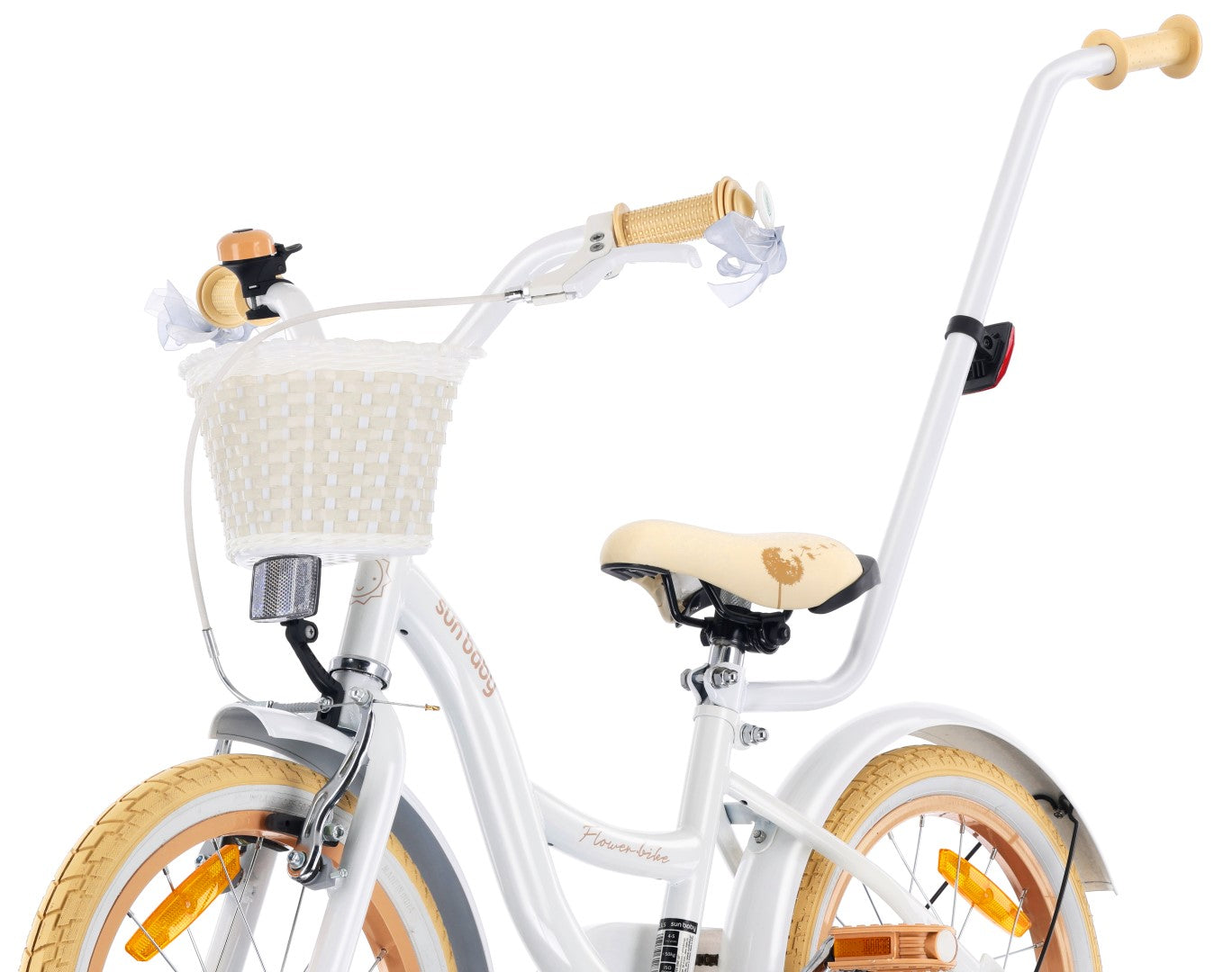 Rower dla dziewczynki 16 cali Pchacz kółka boczne Flower bike Dmuchawiec biało beżowy Sun Baby