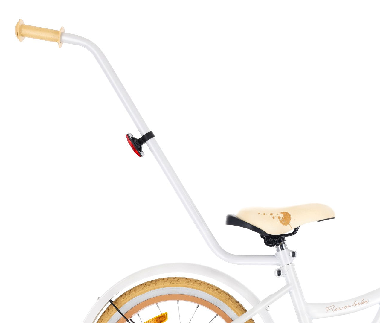 Rower dla dziewczynki 16 cali Pchacz kółka boczne Flower bike Dmuchawiec biało beżowy Sun Baby