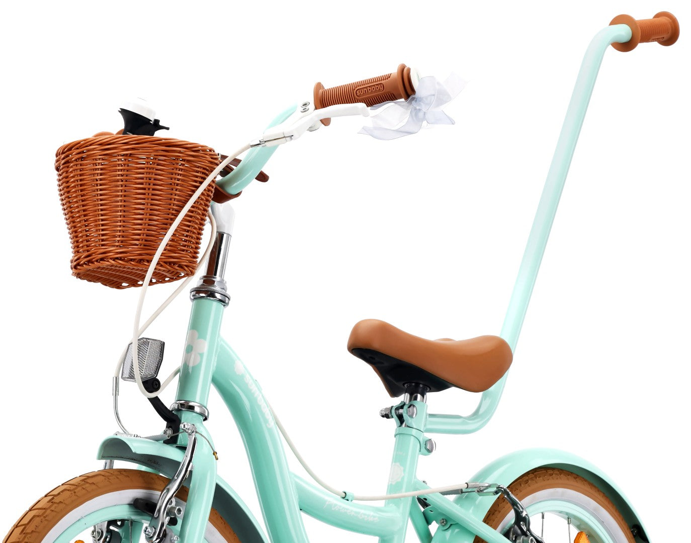Rower dziecięcy 16 cali dla dziewczynki 4 5 6 lat Pchacz Kółka boczne Koszyk V-brake Flower Retro bike miętowy