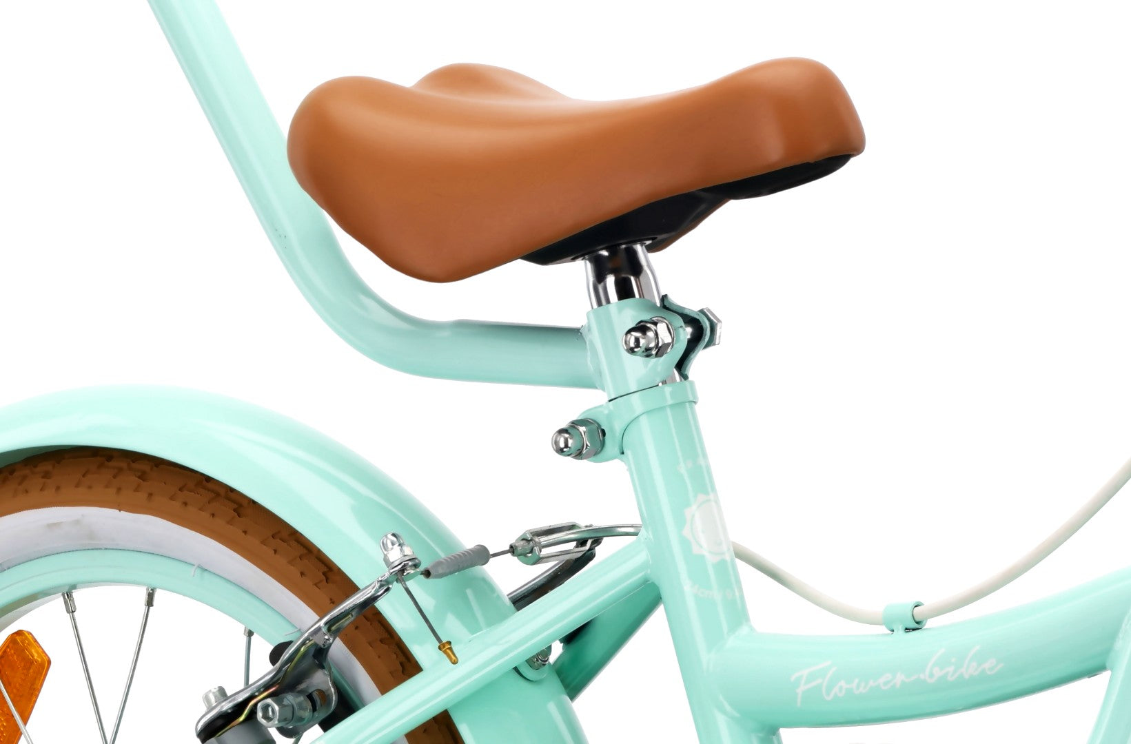 Rower dziecięcy 16 cali dla dziewczynki 4 5 6 lat Pchacz Kółka boczne Koszyk V-brake Flower Retro bike miętowy