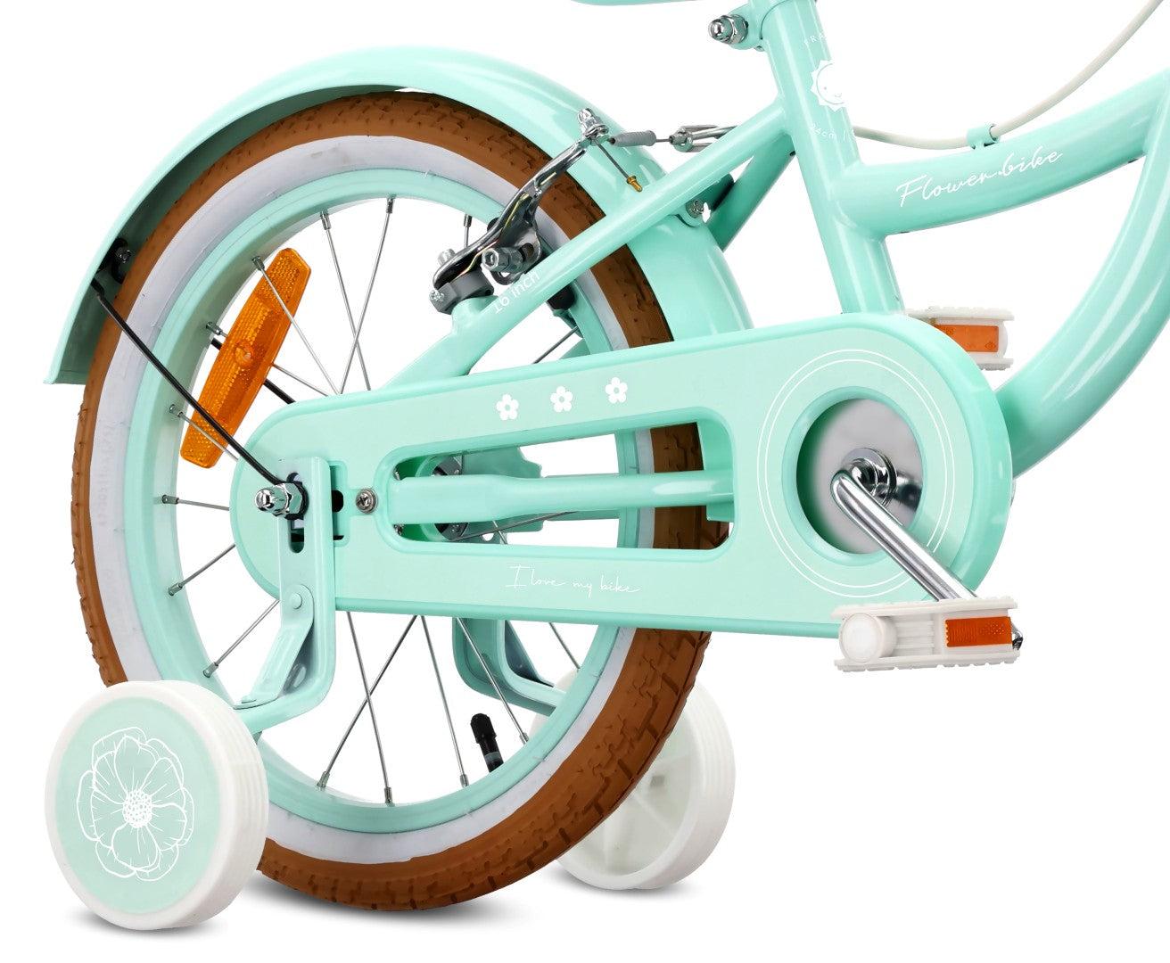 Rower dziecięcy 16 cali dla dziewczynki 4 5 6 lat Pchacz Kółka boczne Koszyk V-brake Flower Retro bike miętowy