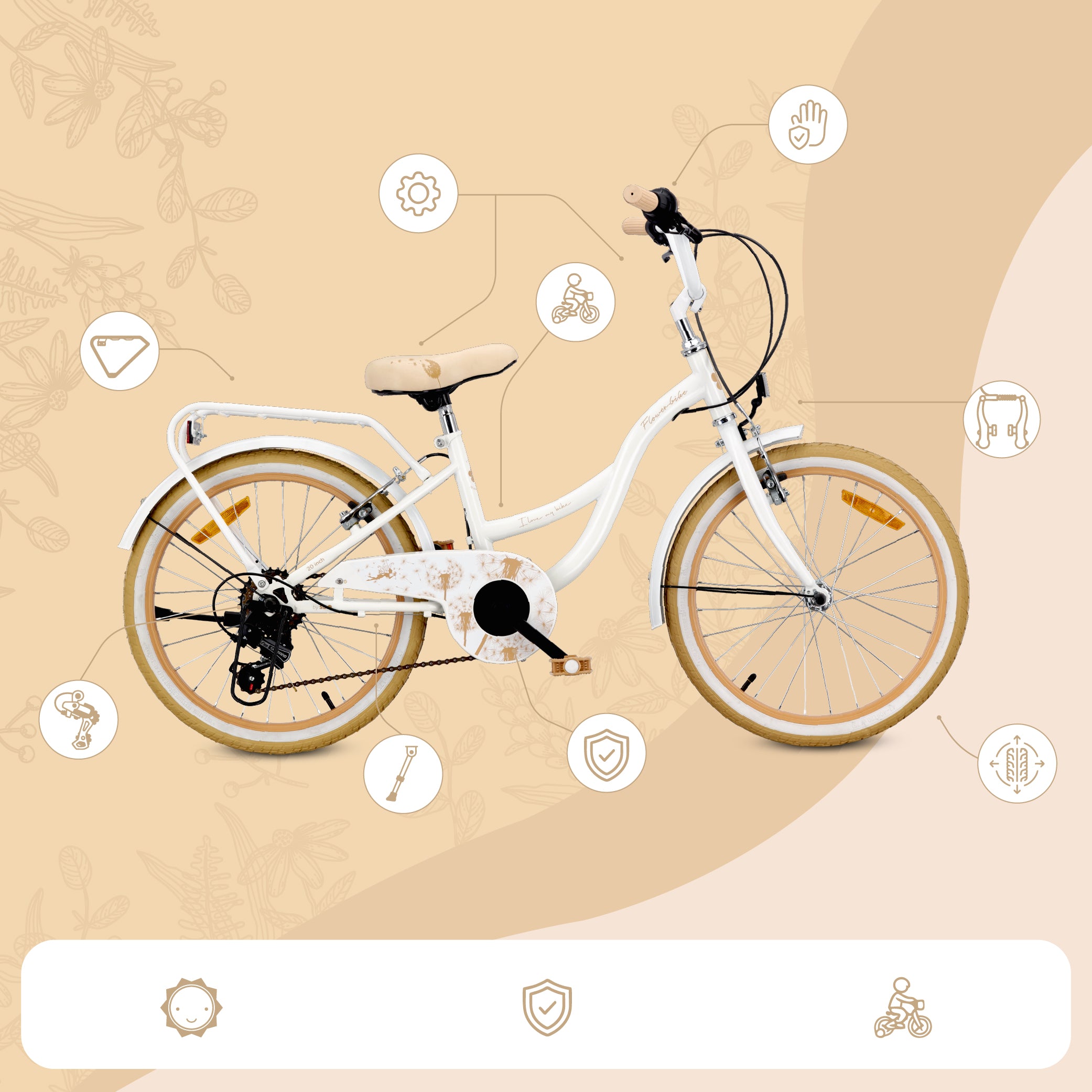 20-Zoll-Mädchenfahrrad, Shimano 6-Gang, Flower Bike Dandelion Sun Baby