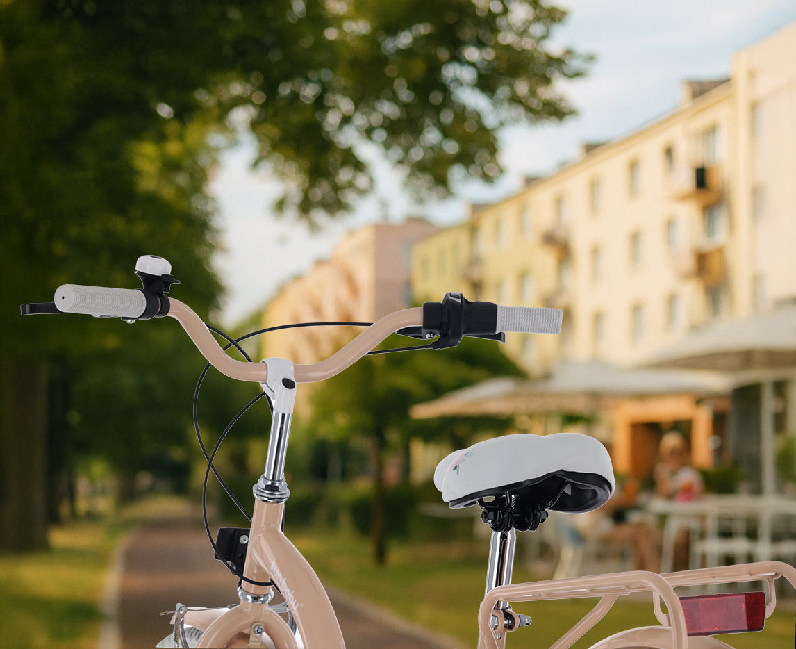 Rower młodzieżowy 24 cale dla dziewczynki miejski na komunię Shimano 7 biegów Flower Bike morelowy Sun Baby
