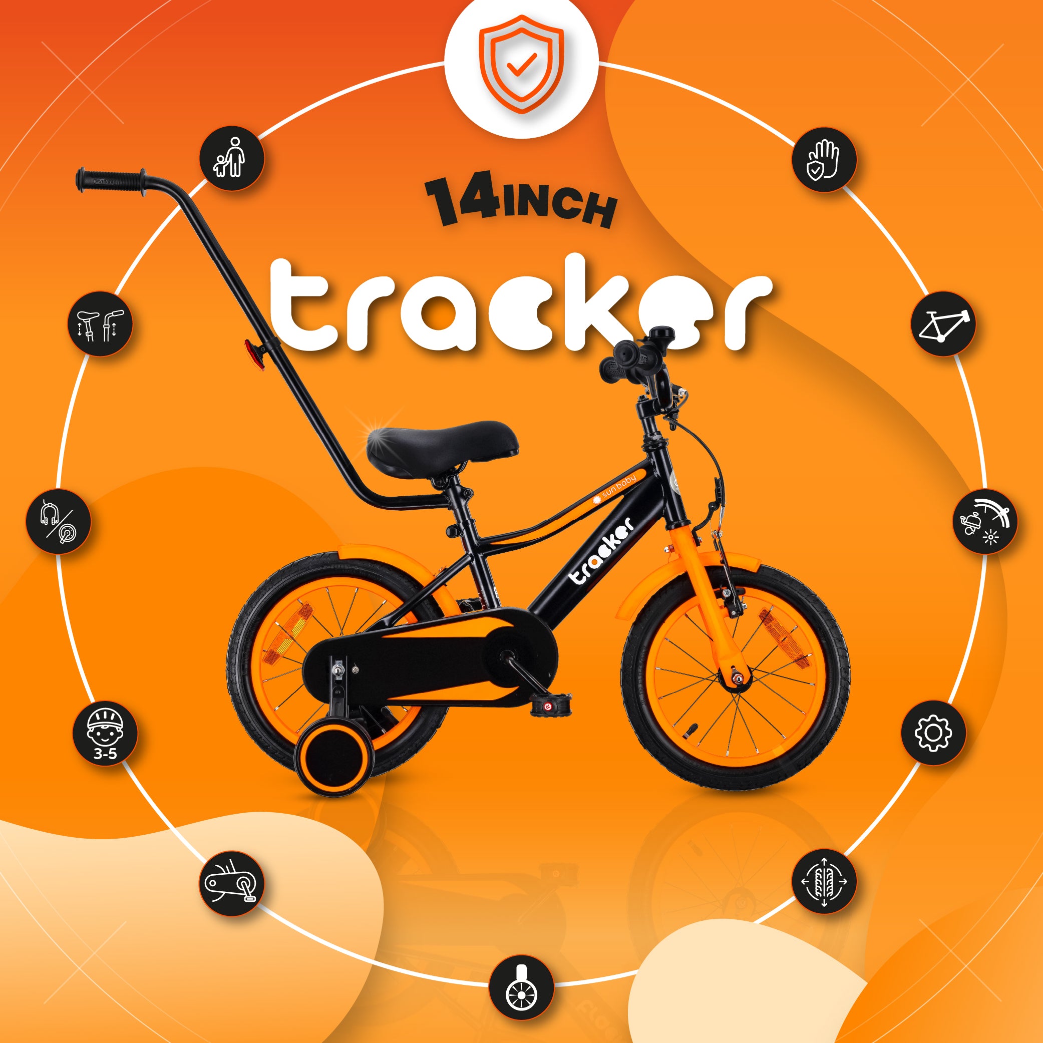 Jungenfahrrad 14 Zoll Tracker-Fahrrad neonorange