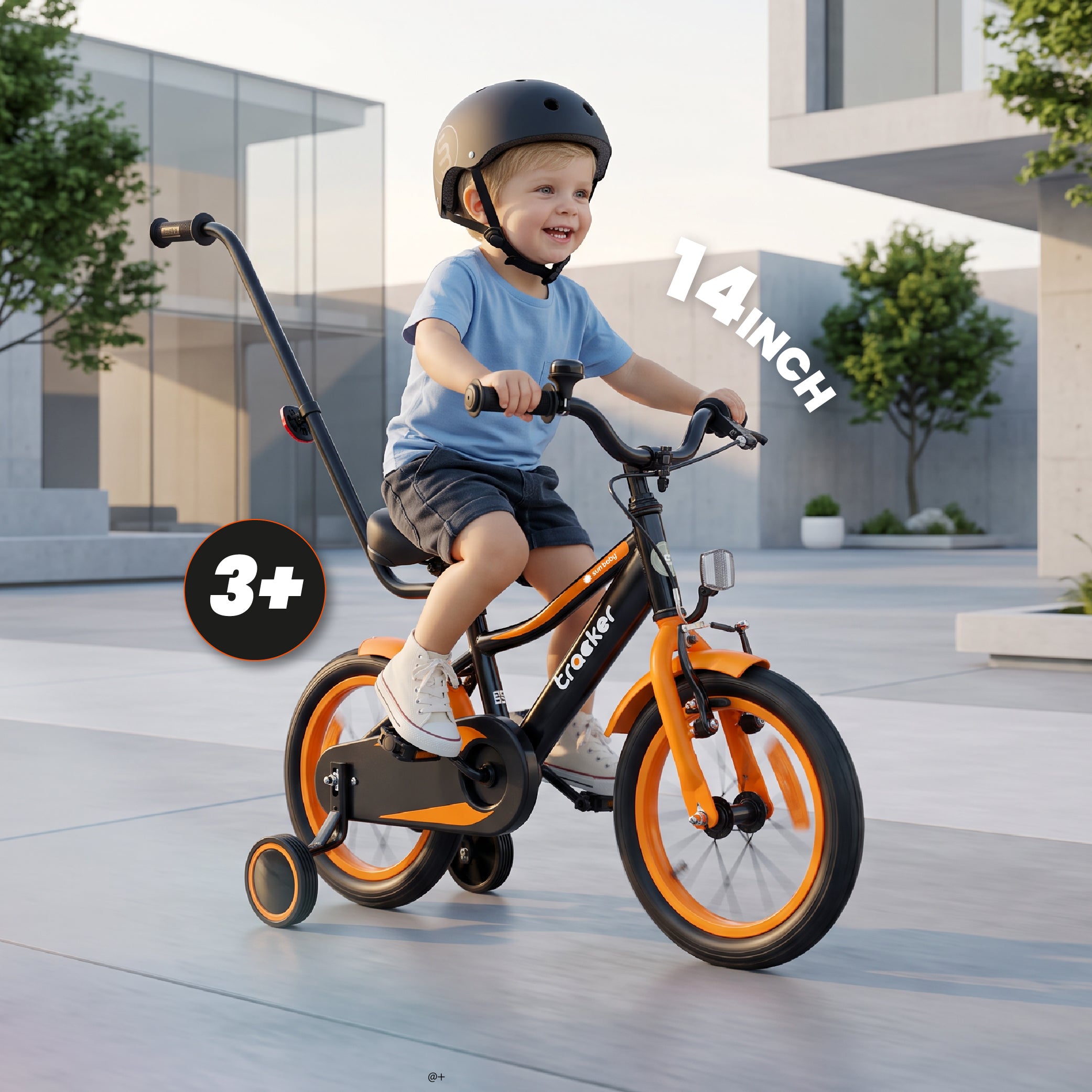 Jungenfahrrad 14 Zoll Tracker-Fahrrad neonorange